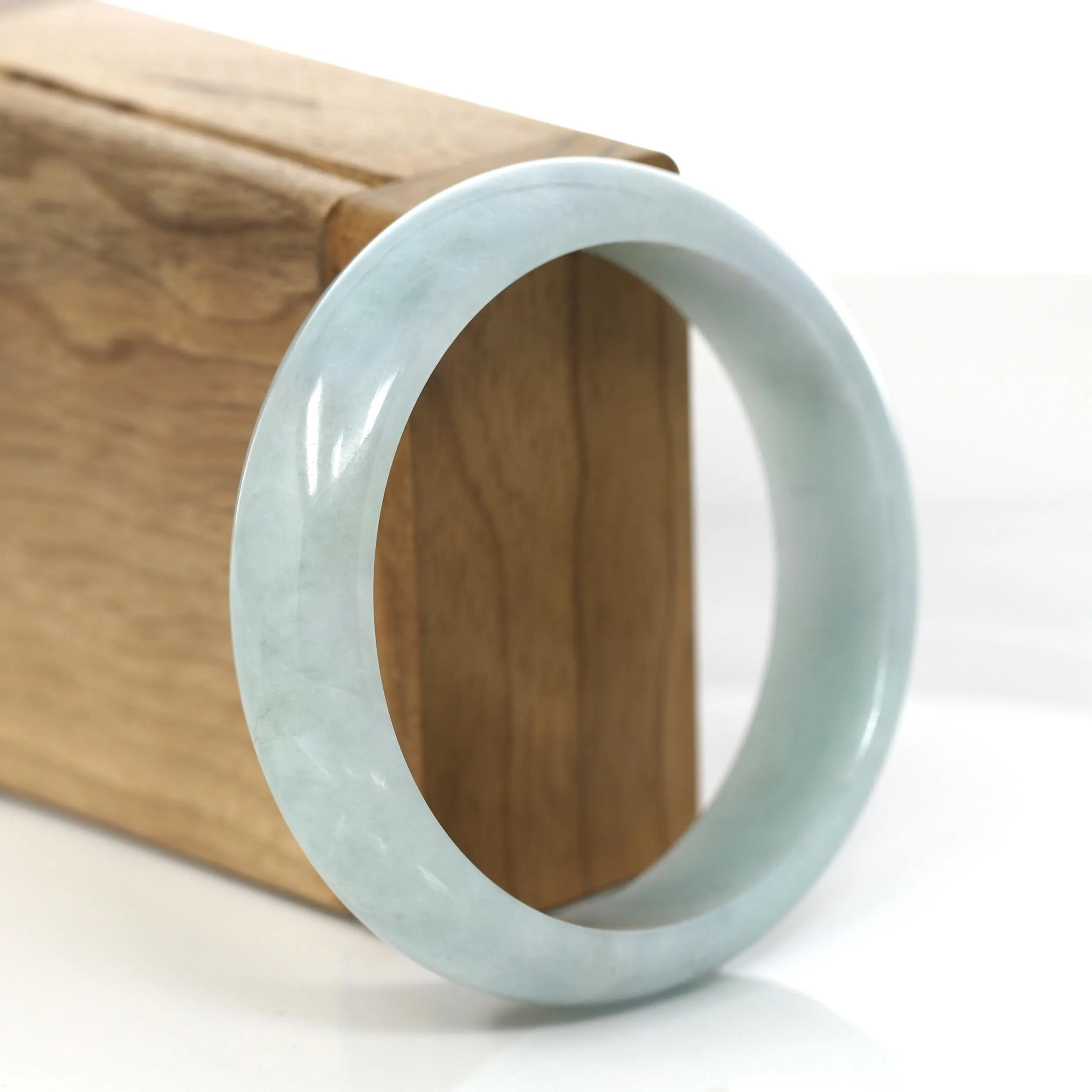 "Half Round" Blue- Green Jade Jadeite Bangle Bracelet (58.68 mm) #685