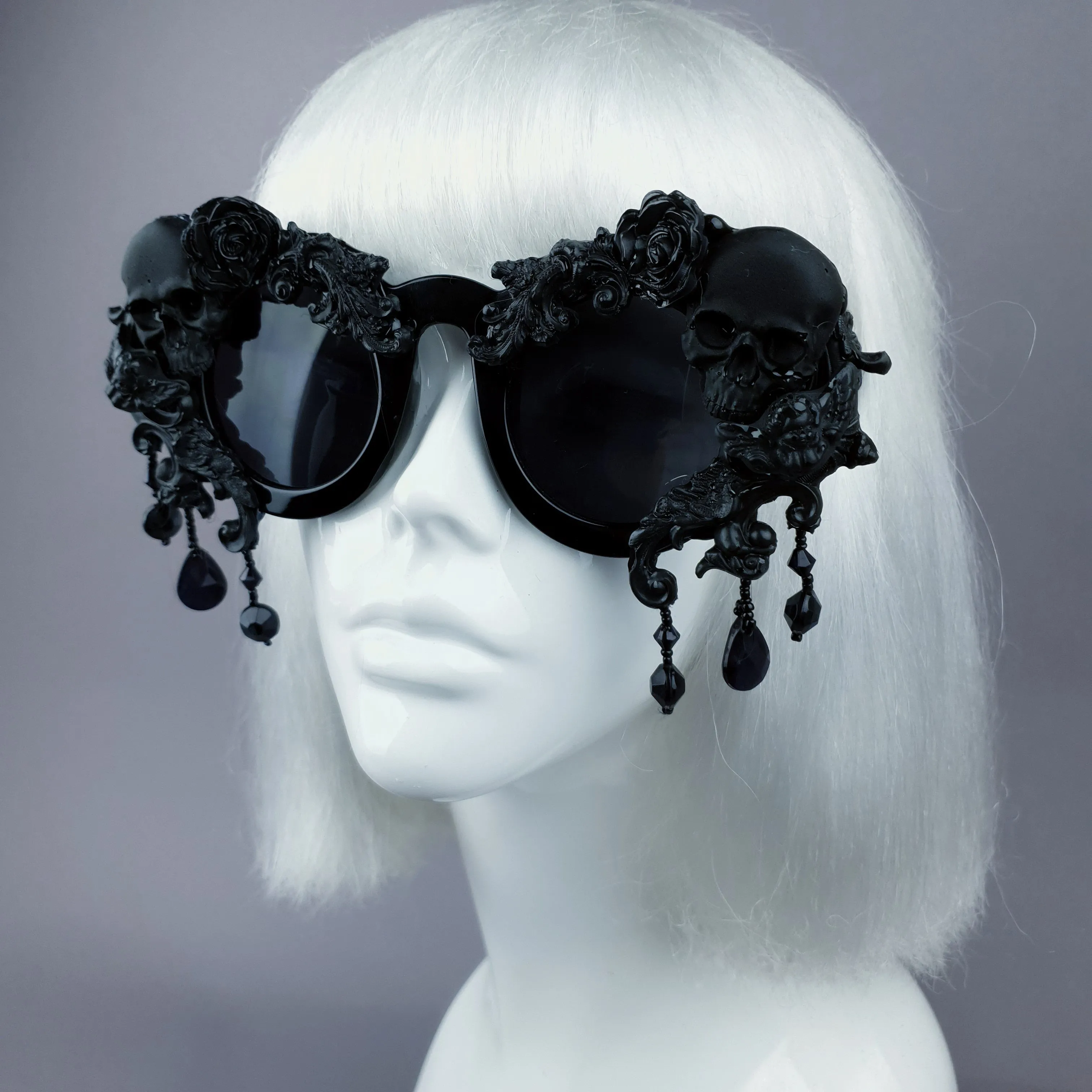 "Wednesday" Black Skull Filigree Beading Ornate Sunglasses