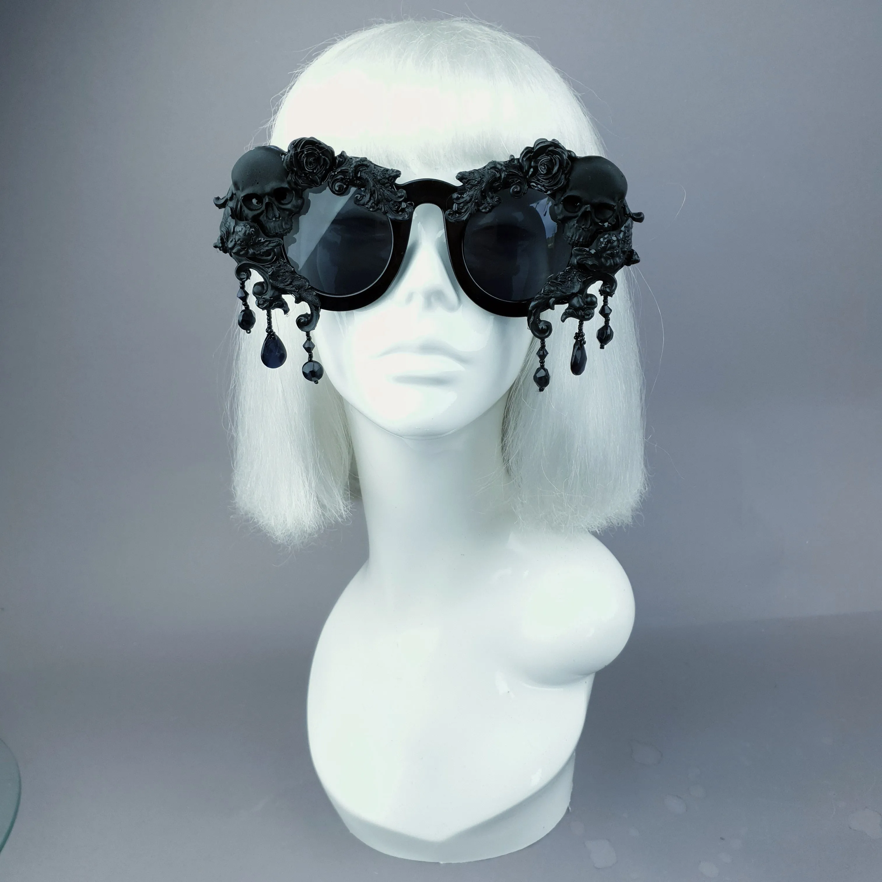 "Wednesday" Black Skull Filigree Beading Ornate Sunglasses