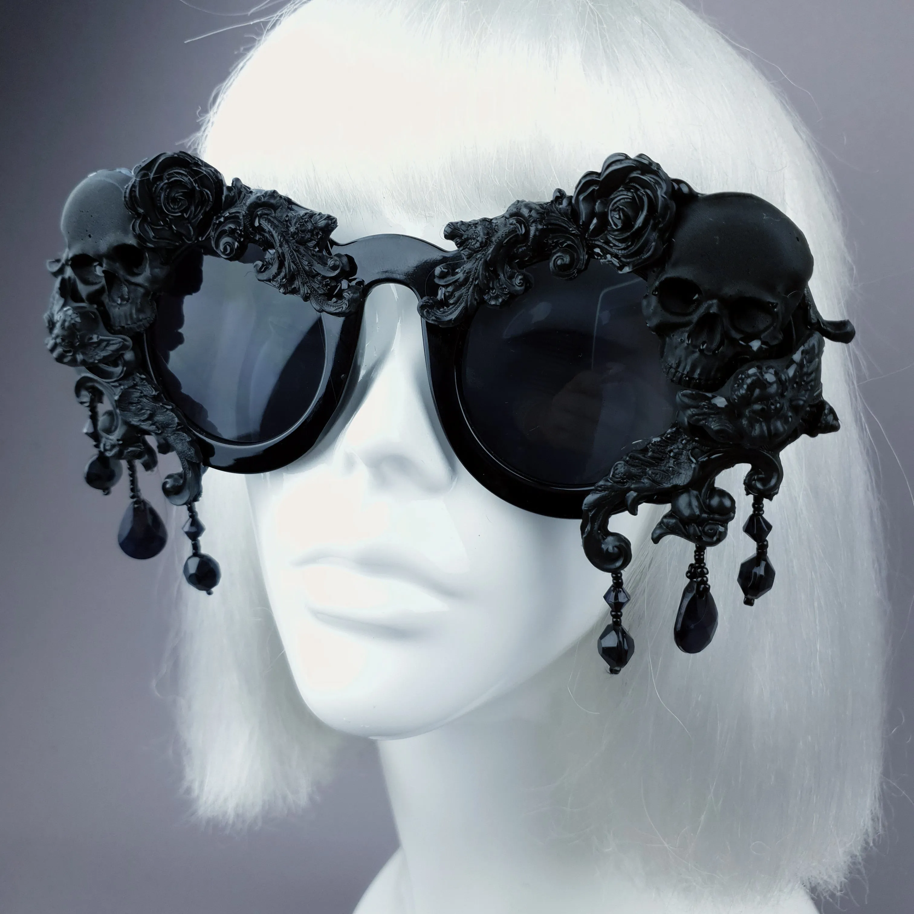 "Wednesday" Black Skull Filigree Beading Ornate Sunglasses