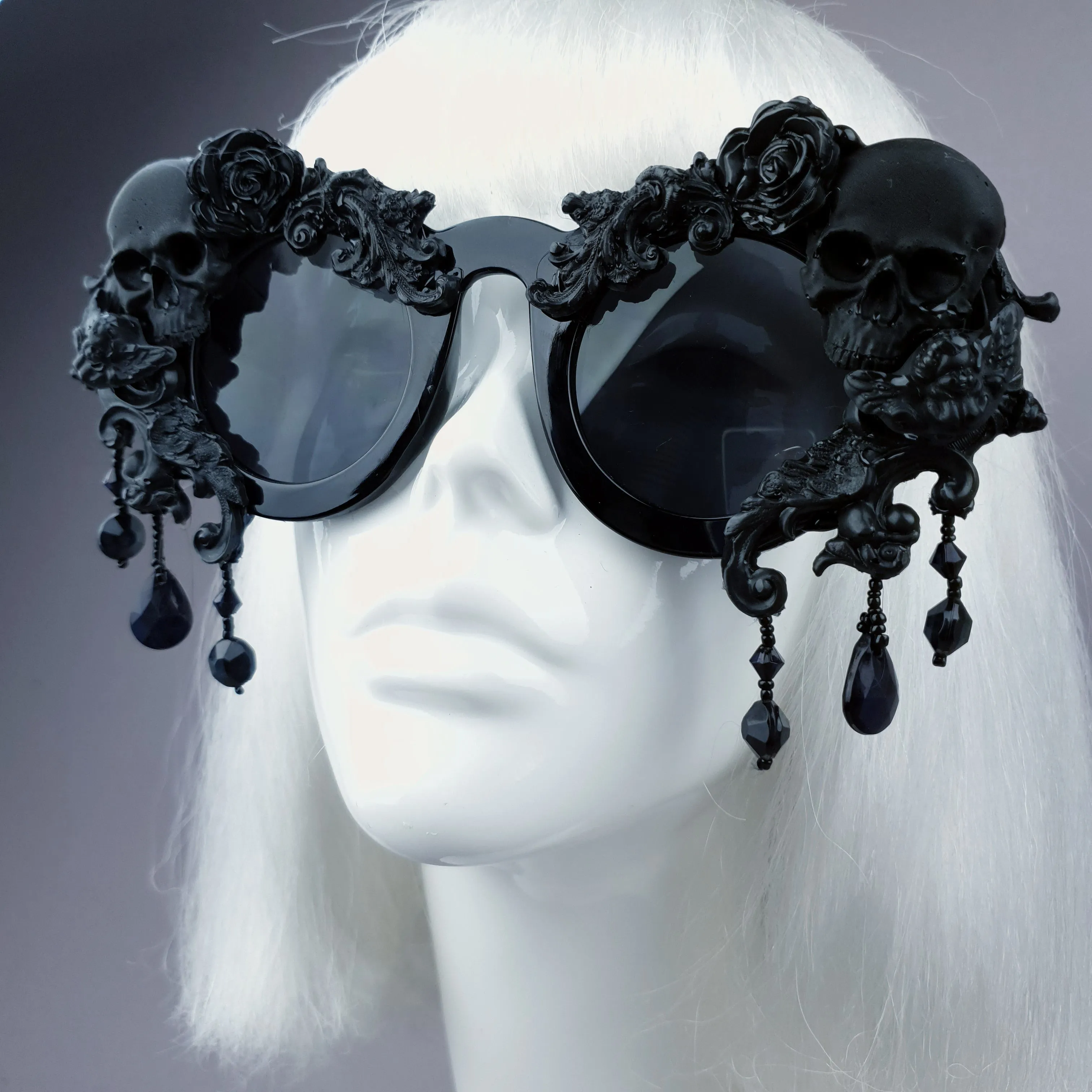 "Wednesday" Black Skull Filigree Beading Ornate Sunglasses