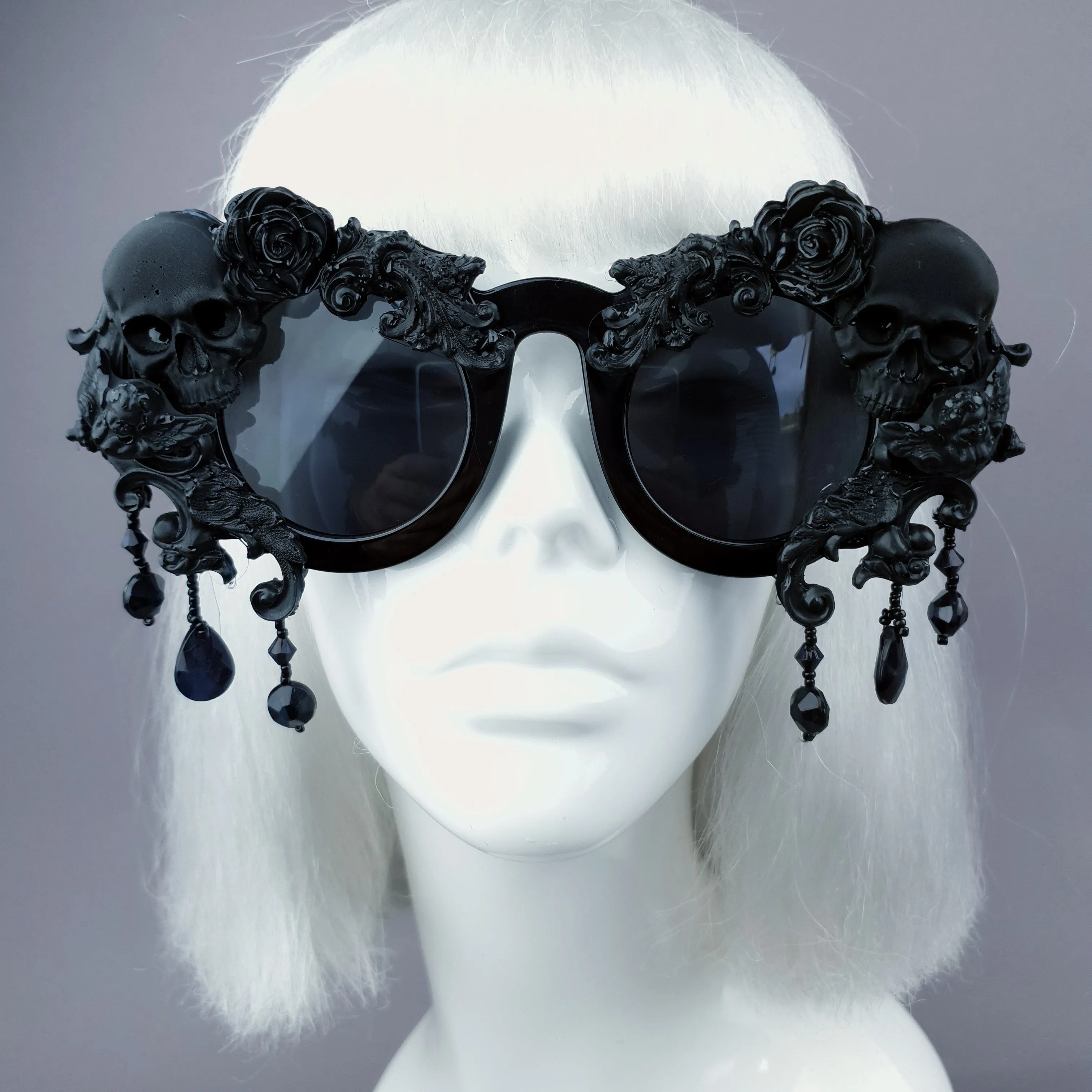 "Wednesday" Black Skull Filigree Beading Ornate Sunglasses