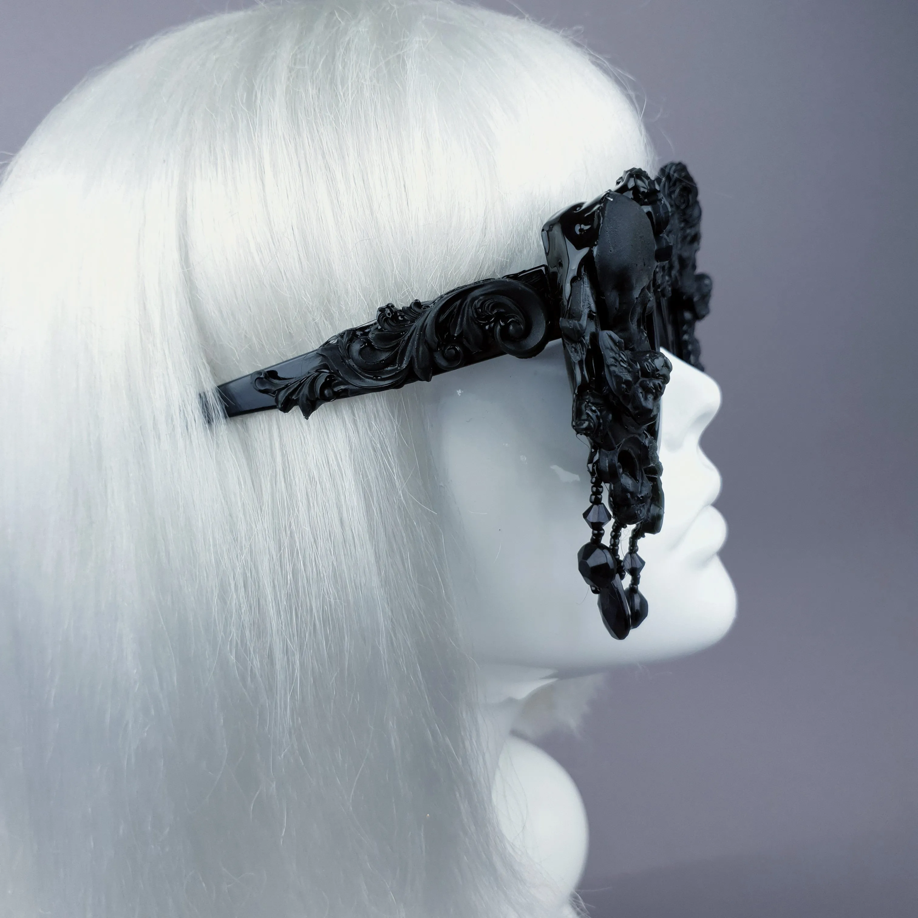 "Wednesday" Black Skull Filigree Beading Ornate Sunglasses