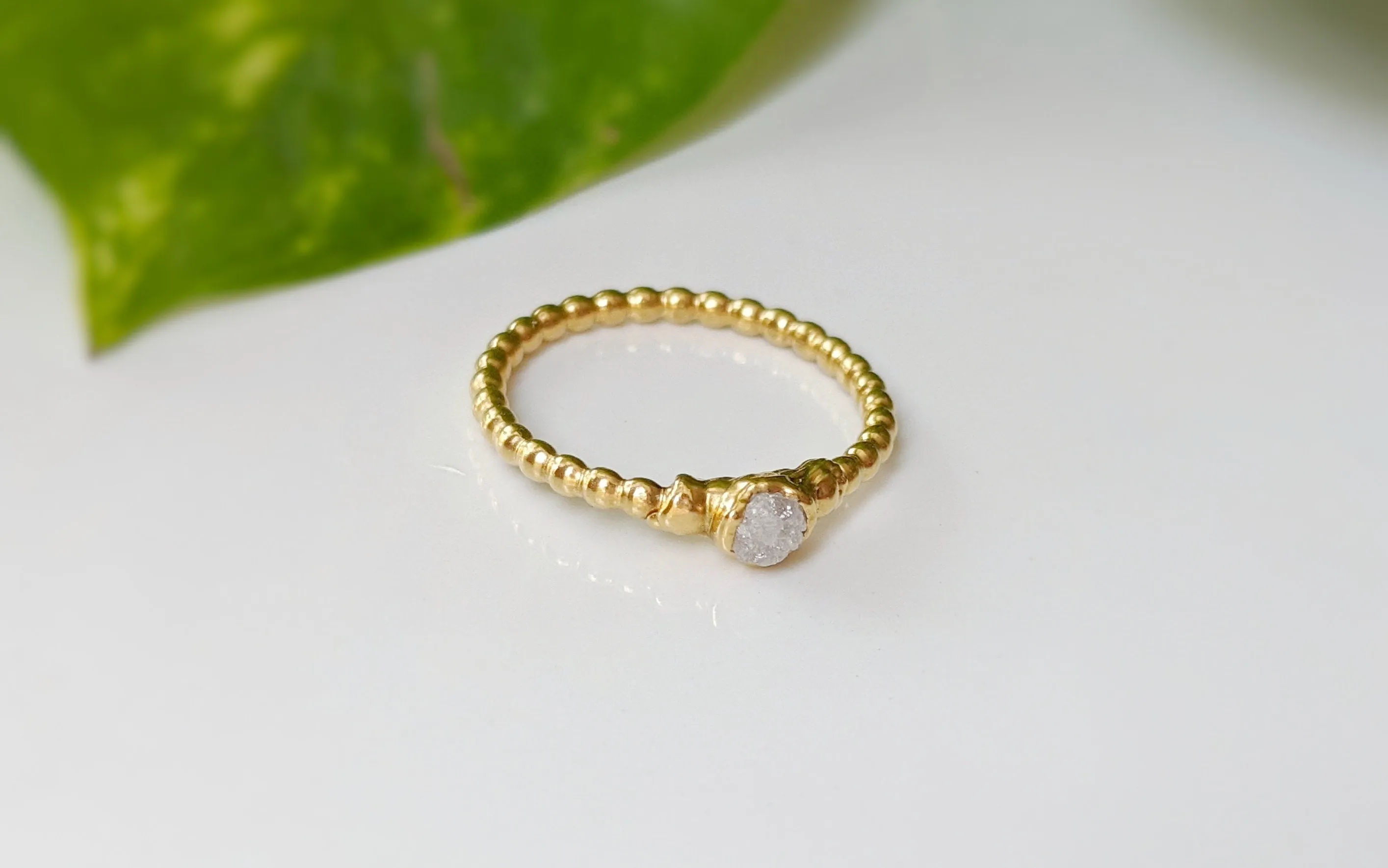 Raw diamond beaded engagement ring