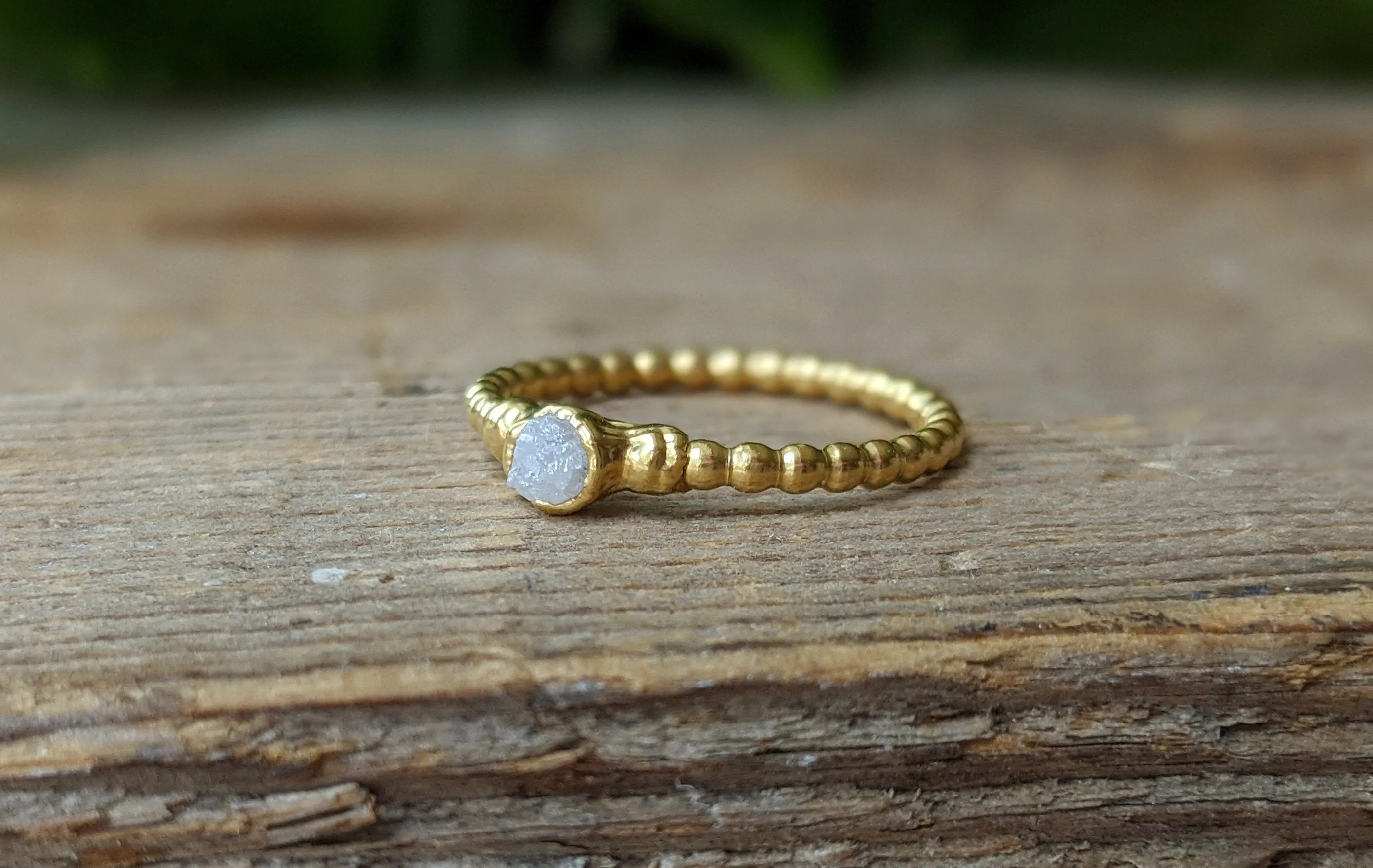 Raw diamond beaded engagement ring