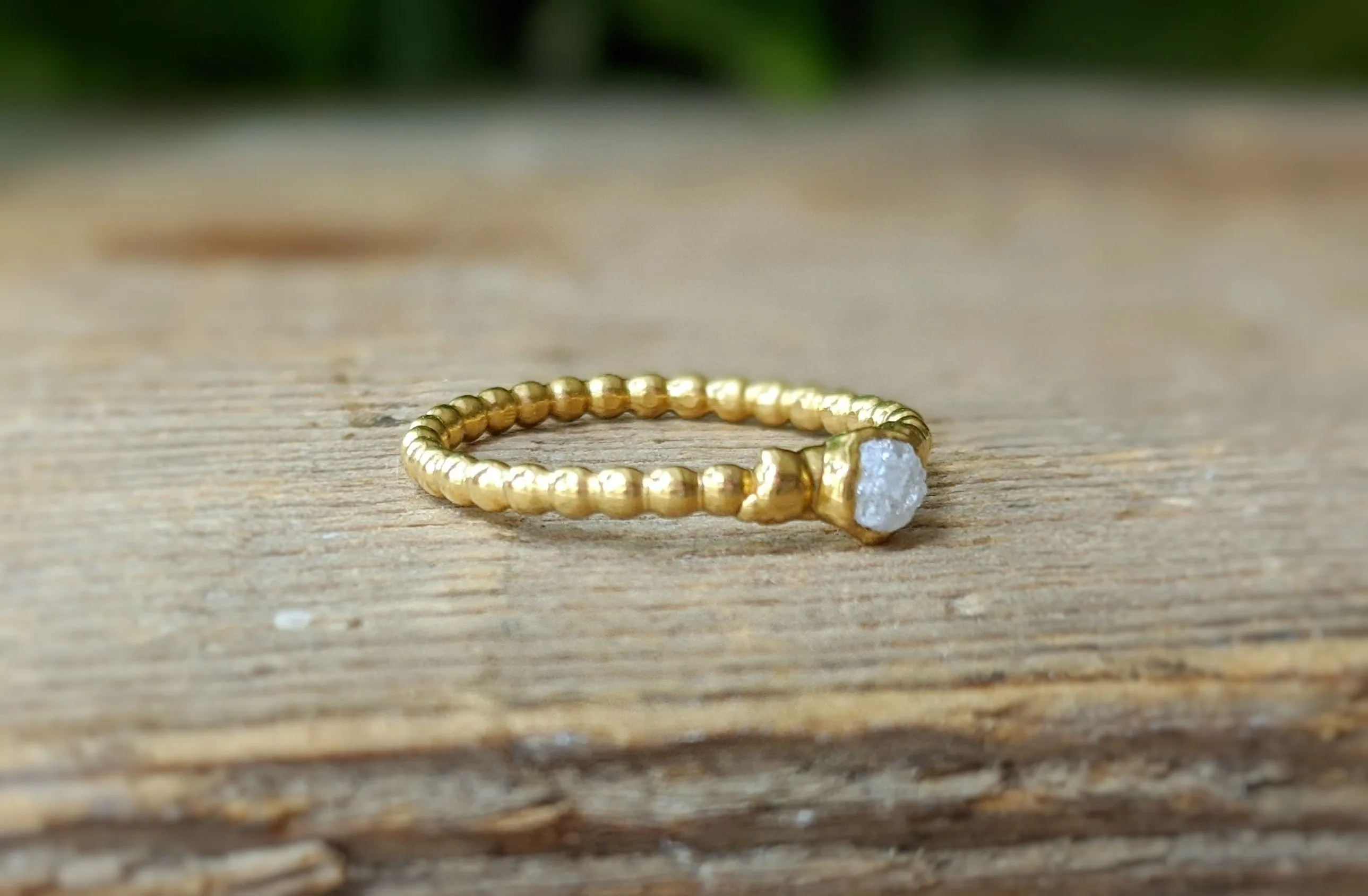 Raw diamond beaded engagement ring