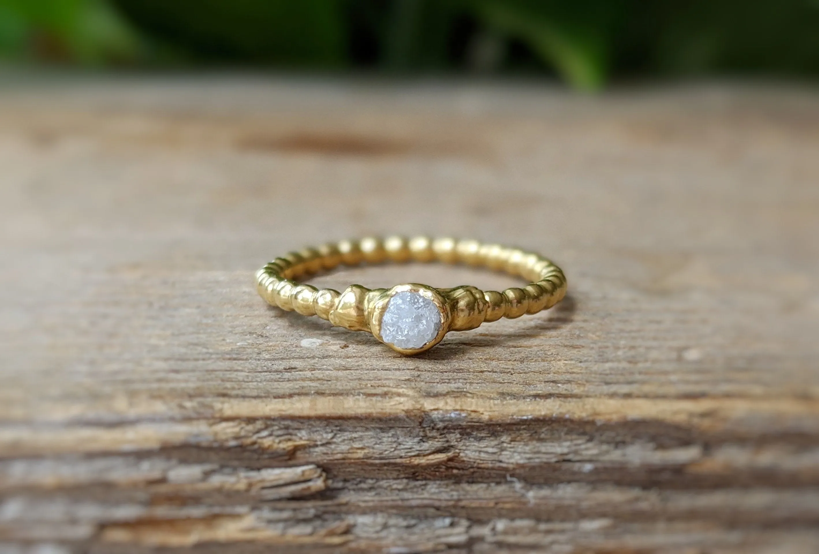 Raw diamond beaded engagement ring
