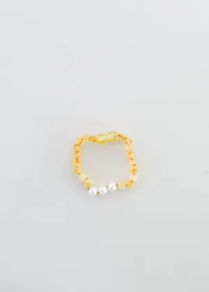 Raw Honey Baltic Amber   Pearl Bracelet
