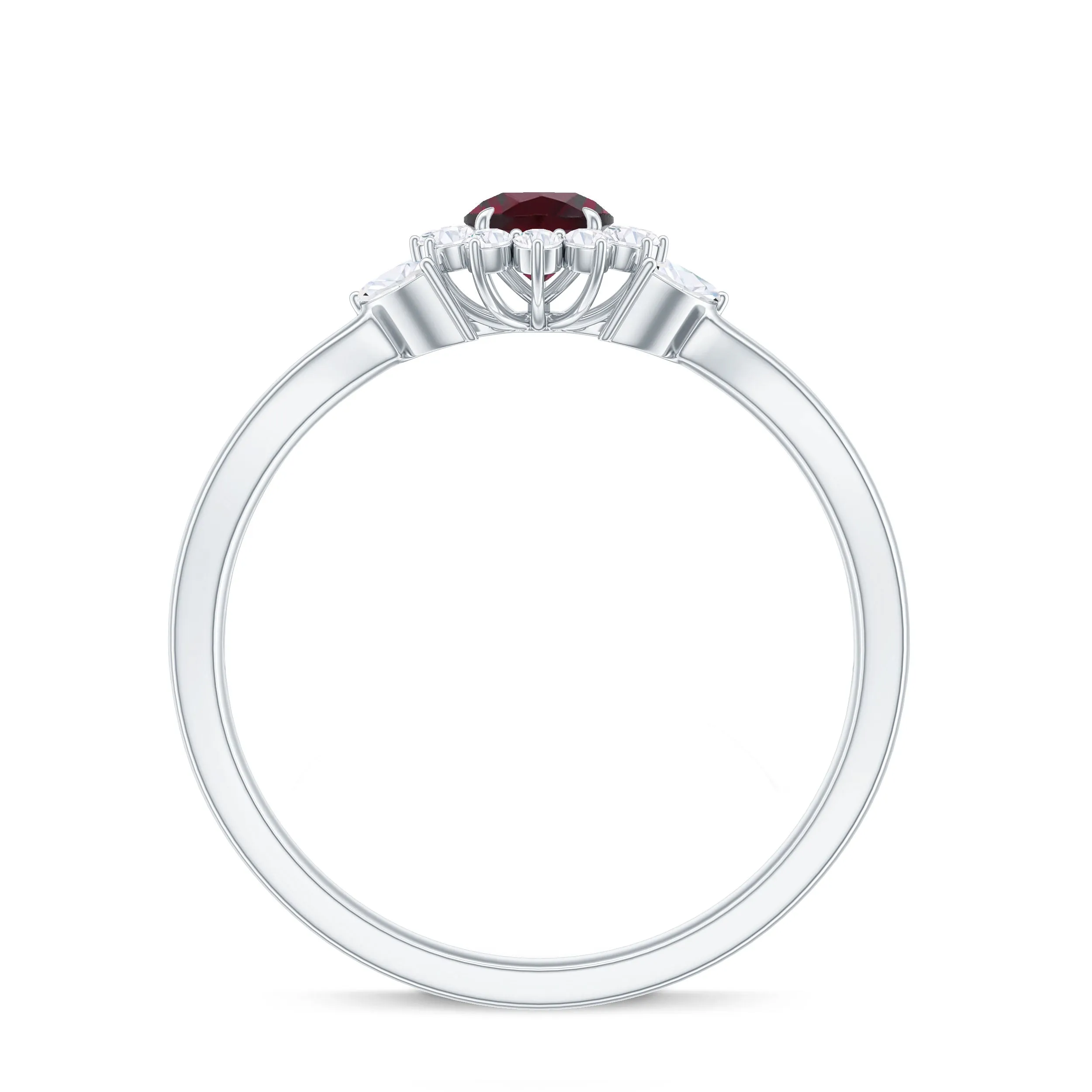 Rhodolite and Diamond Flower Engagement Ring with Split Shank