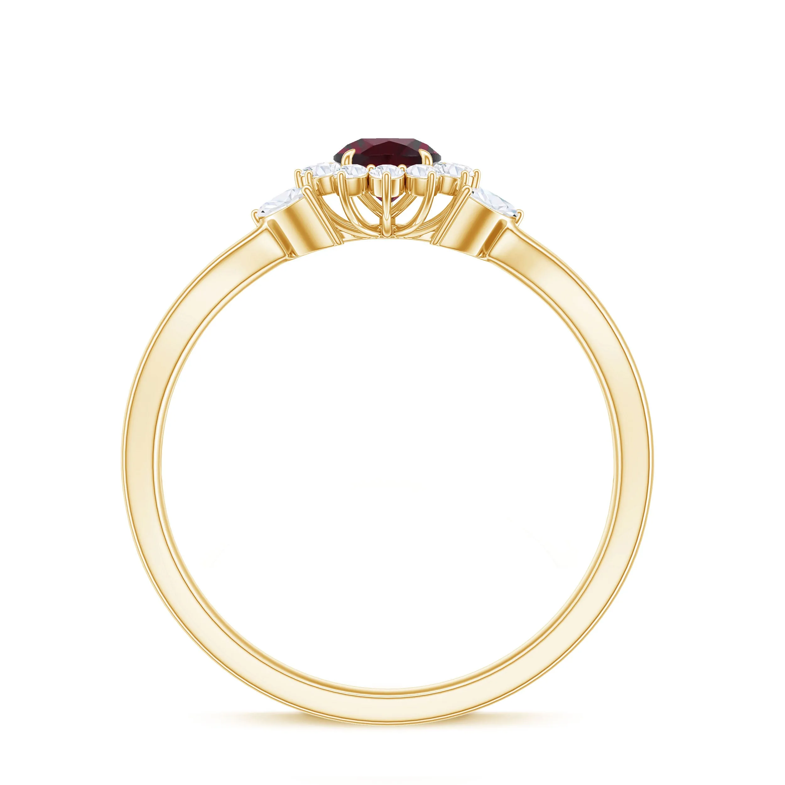 Rhodolite and Diamond Flower Engagement Ring with Split Shank