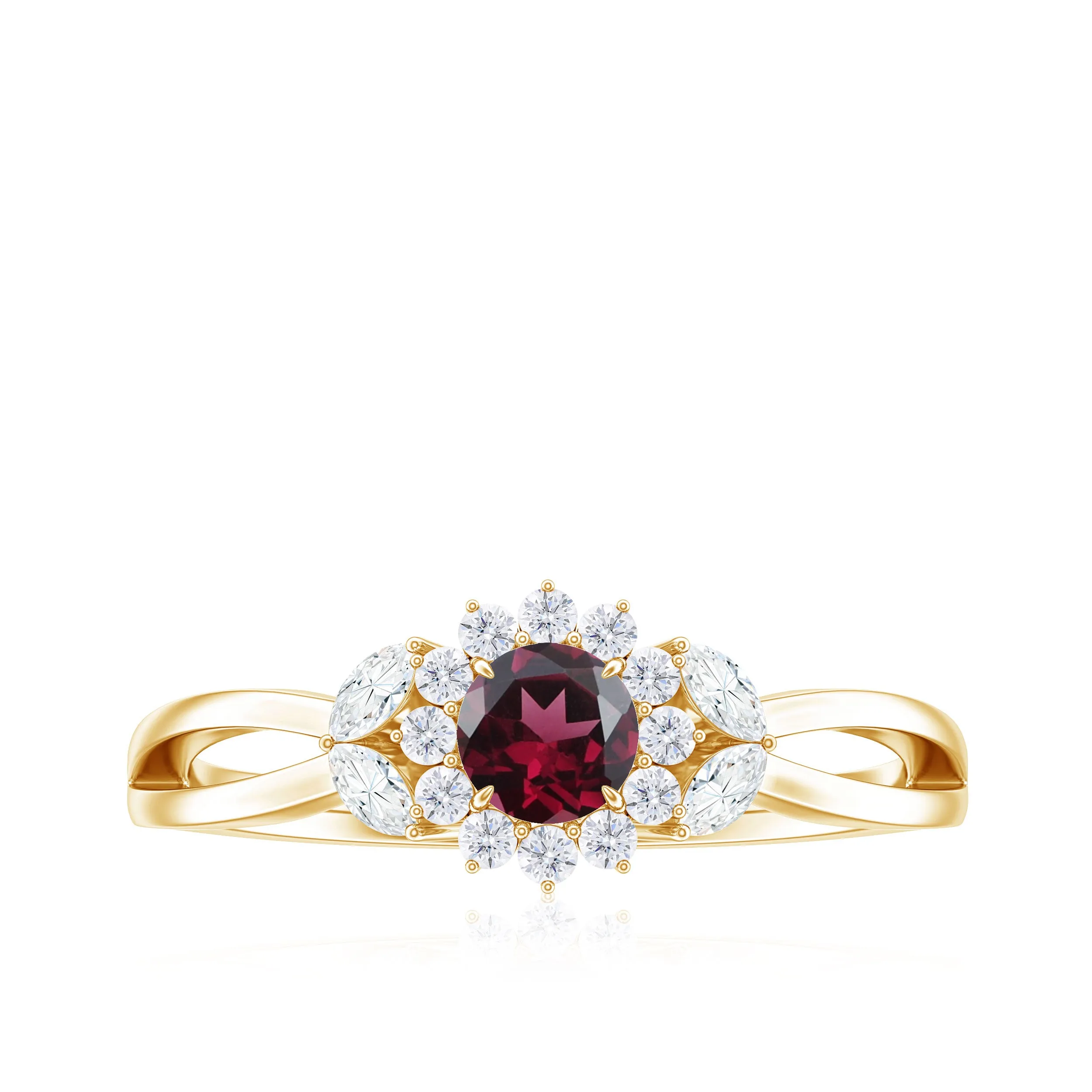 Rhodolite and Diamond Flower Engagement Ring with Split Shank