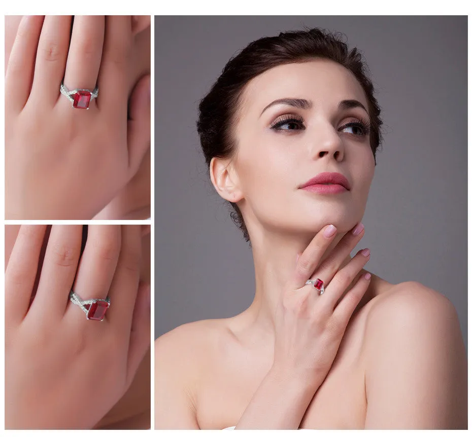 Rings JewelryPalace Emerald Cut 4.6ct Created Red Ruby 925 Sterling Silver Women