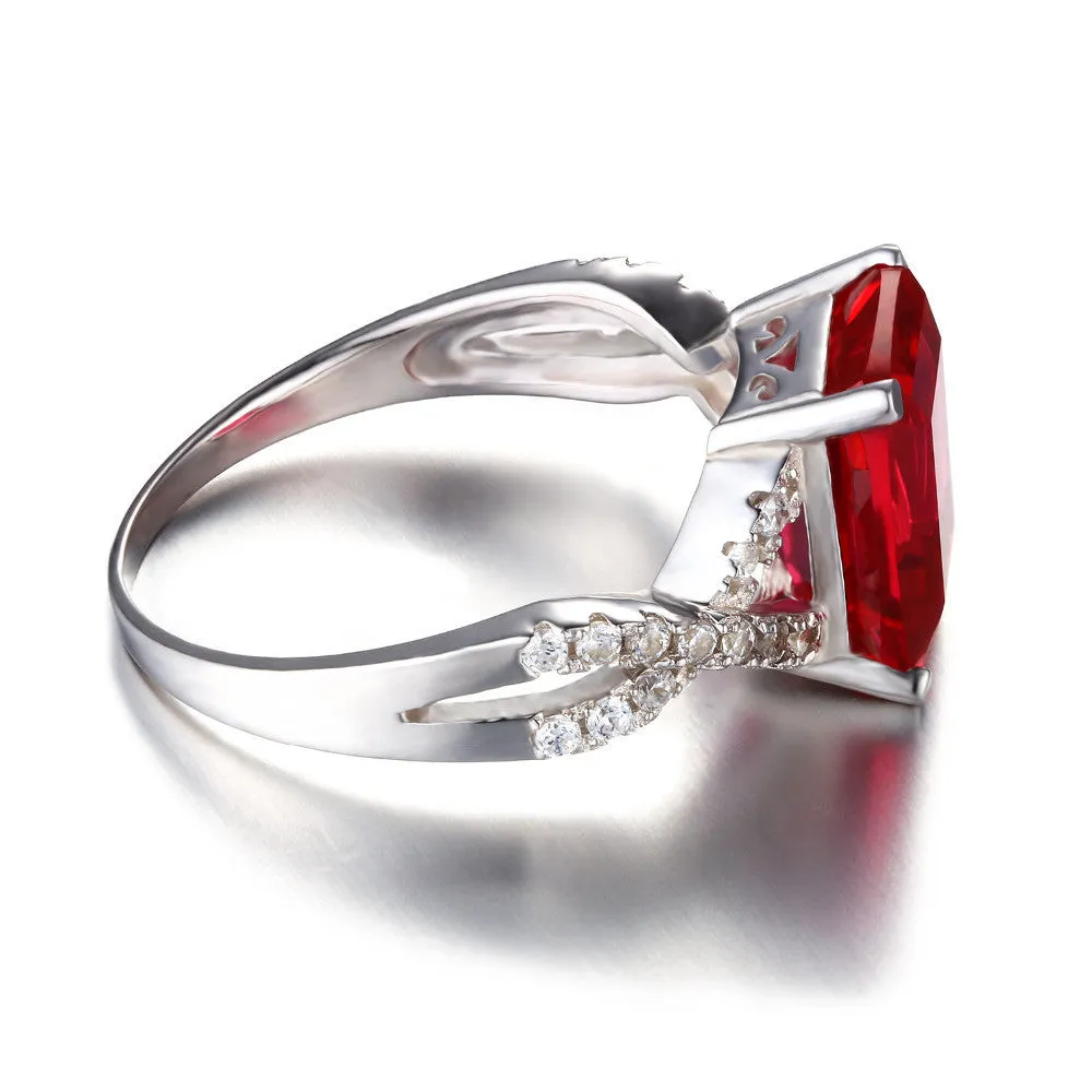 Rings JewelryPalace Emerald Cut 4.6ct Created Red Ruby 925 Sterling Silver Women