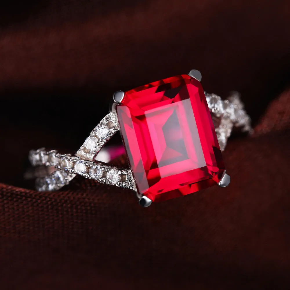 Rings JewelryPalace Emerald Cut 4.6ct Created Red Ruby 925 Sterling Silver Women