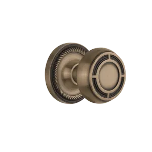 Rope Rosette with Mission Knob in Antique Brass