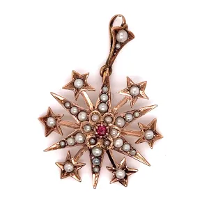 Ruby & Pearl Victorian 9ct Yellow Gold Vintage Pendant