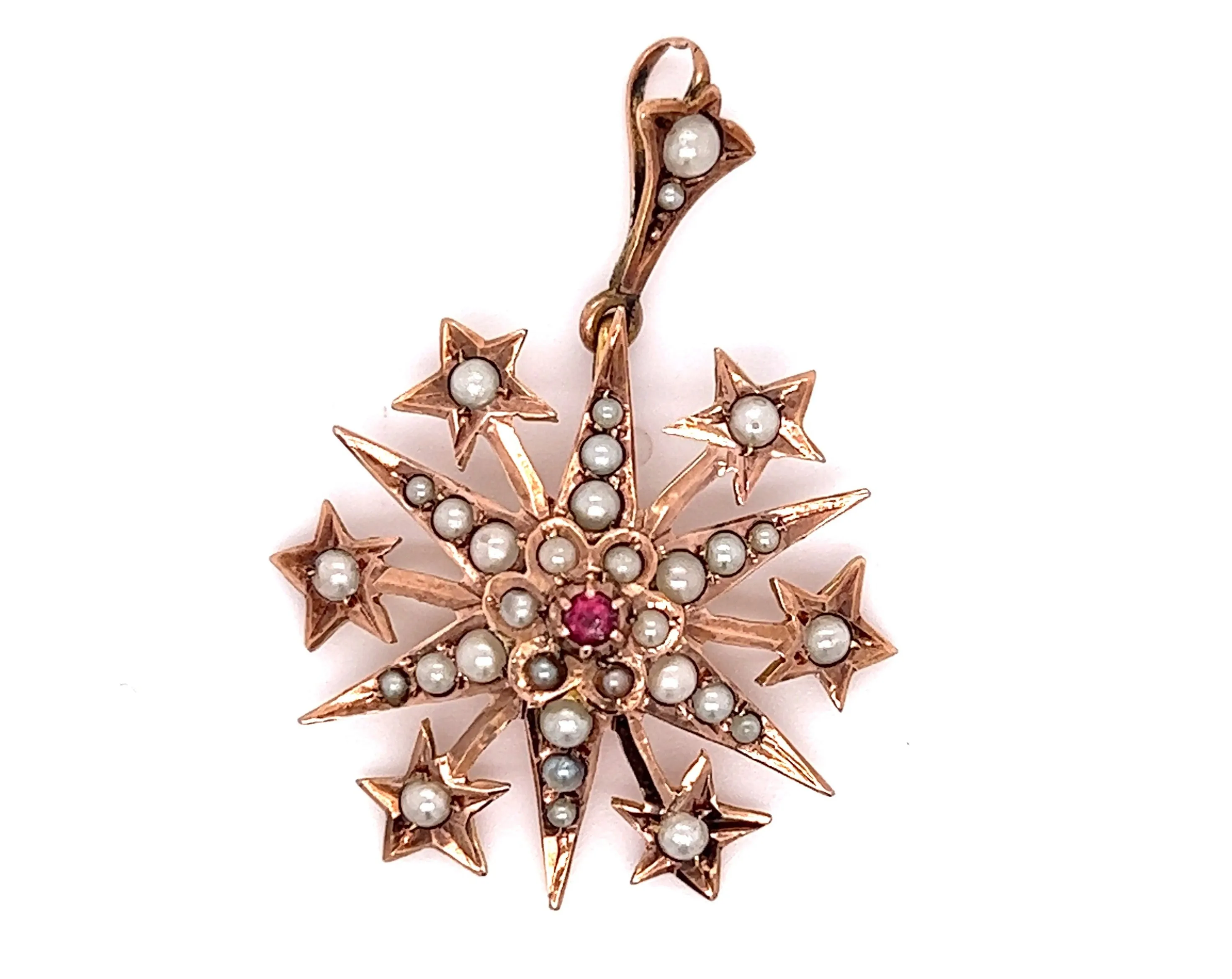 Ruby & Pearl Victorian 9ct Yellow Gold Vintage Pendant