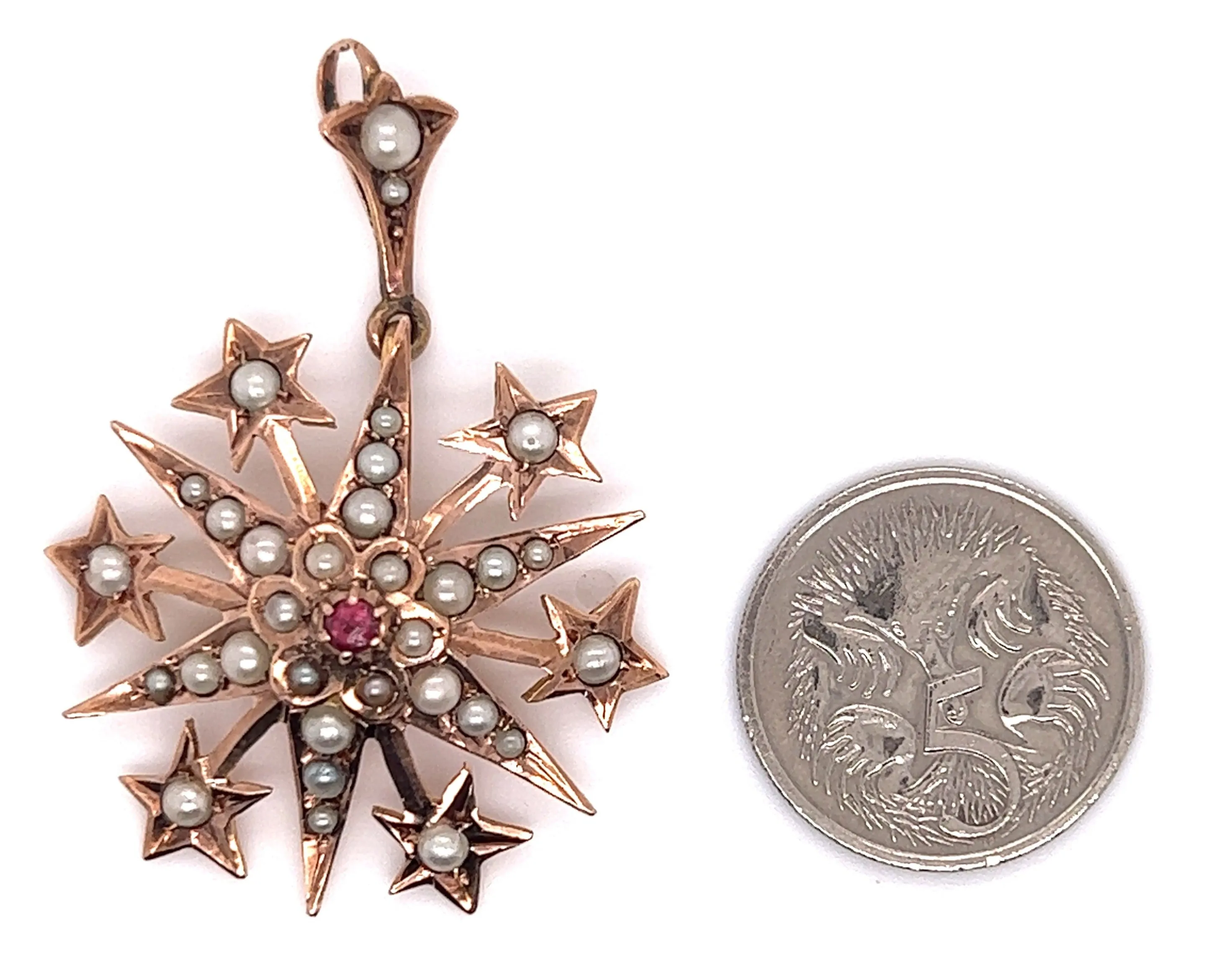 Ruby & Pearl Victorian 9ct Yellow Gold Vintage Pendant