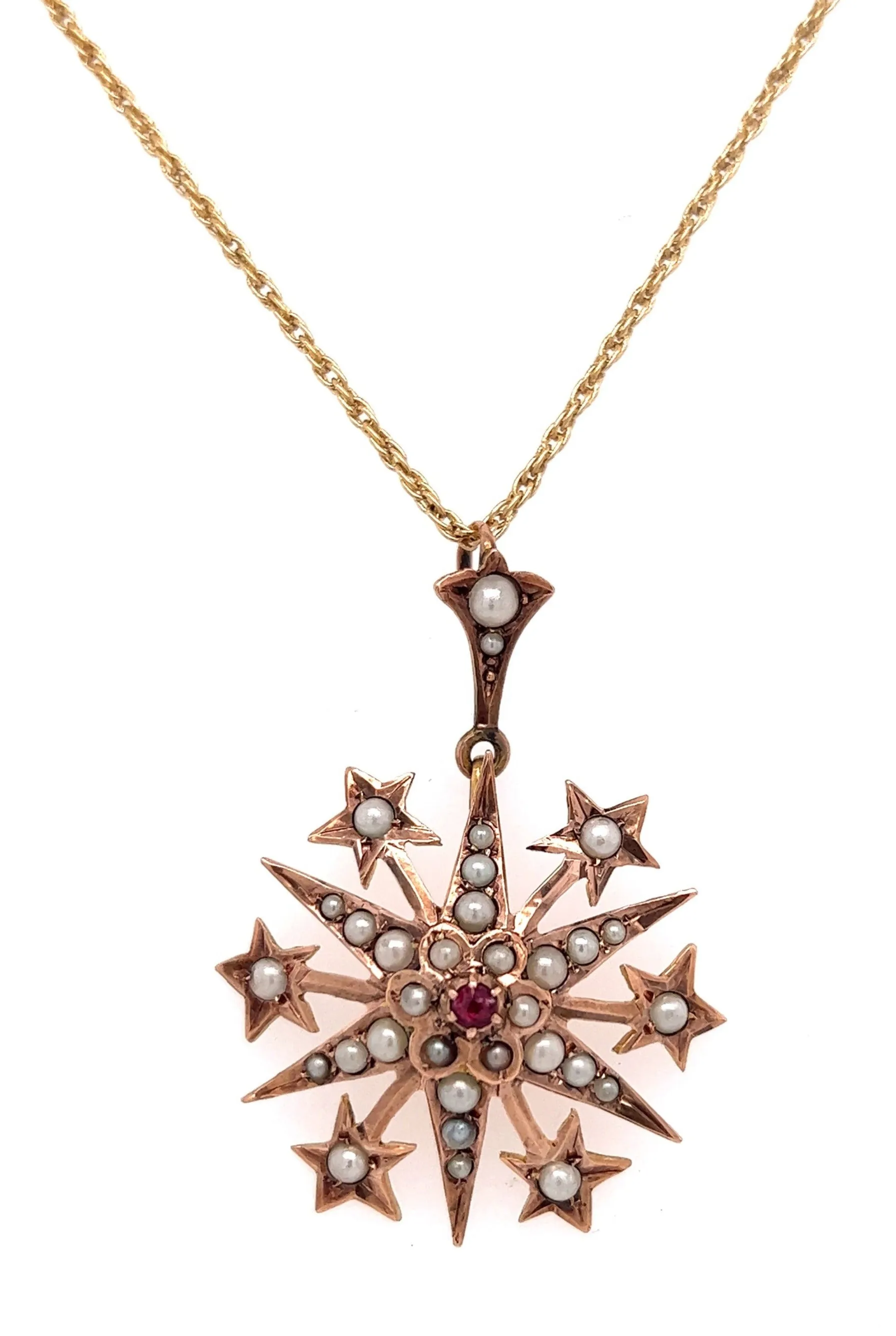 Ruby & Pearl Victorian 9ct Yellow Gold Vintage Pendant