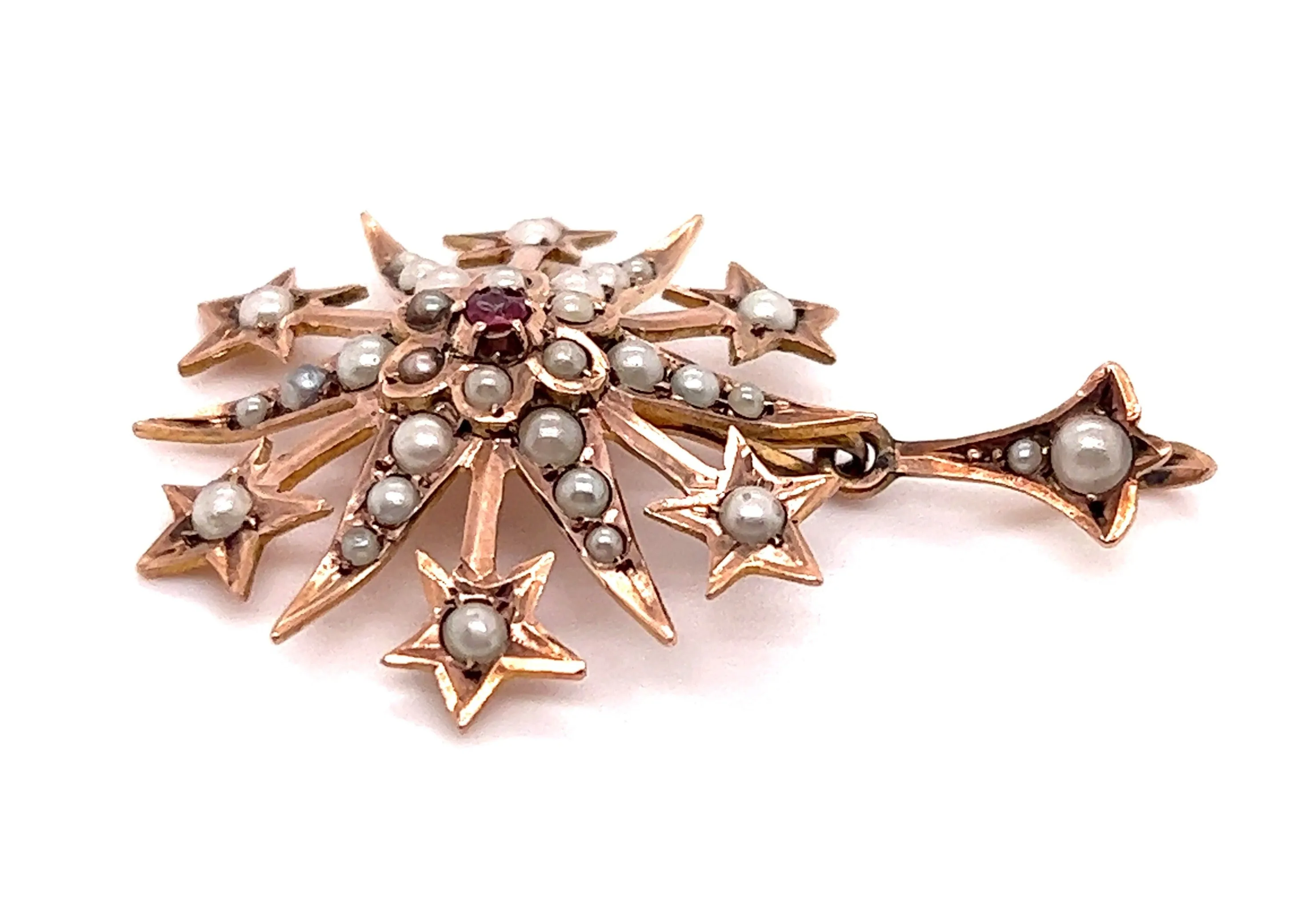 Ruby & Pearl Victorian 9ct Yellow Gold Vintage Pendant
