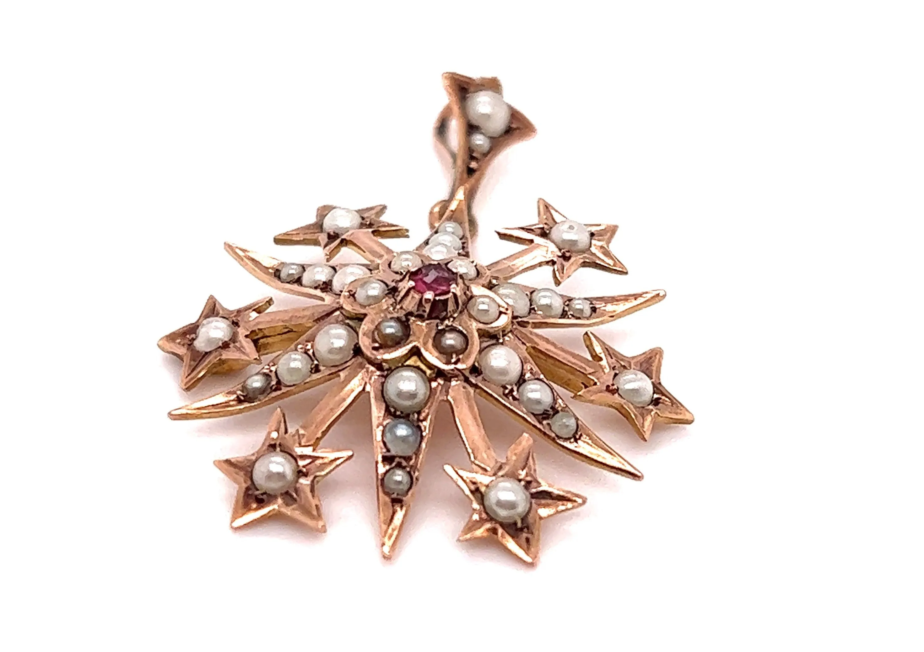 Ruby & Pearl Victorian 9ct Yellow Gold Vintage Pendant