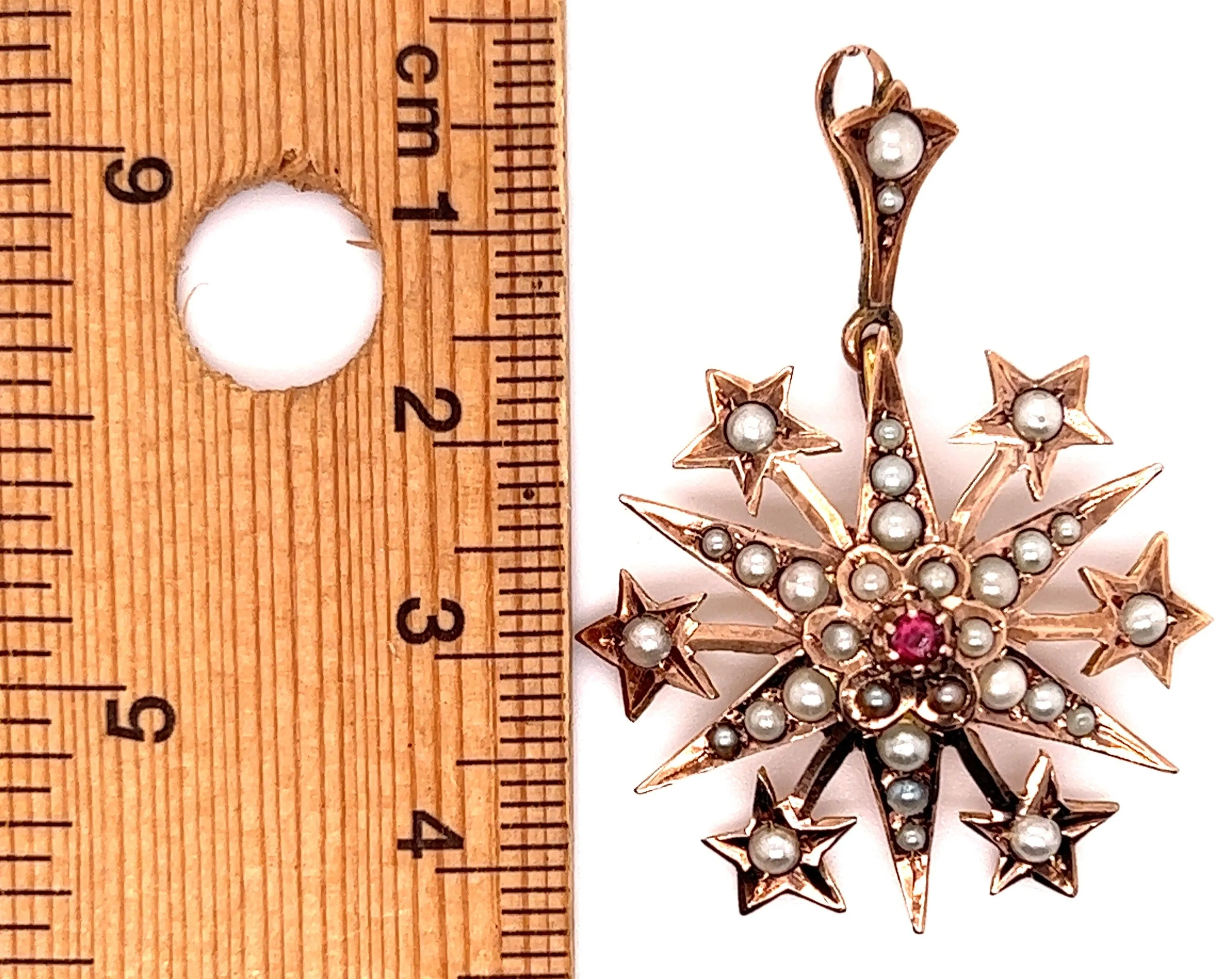 Ruby & Pearl Victorian 9ct Yellow Gold Vintage Pendant