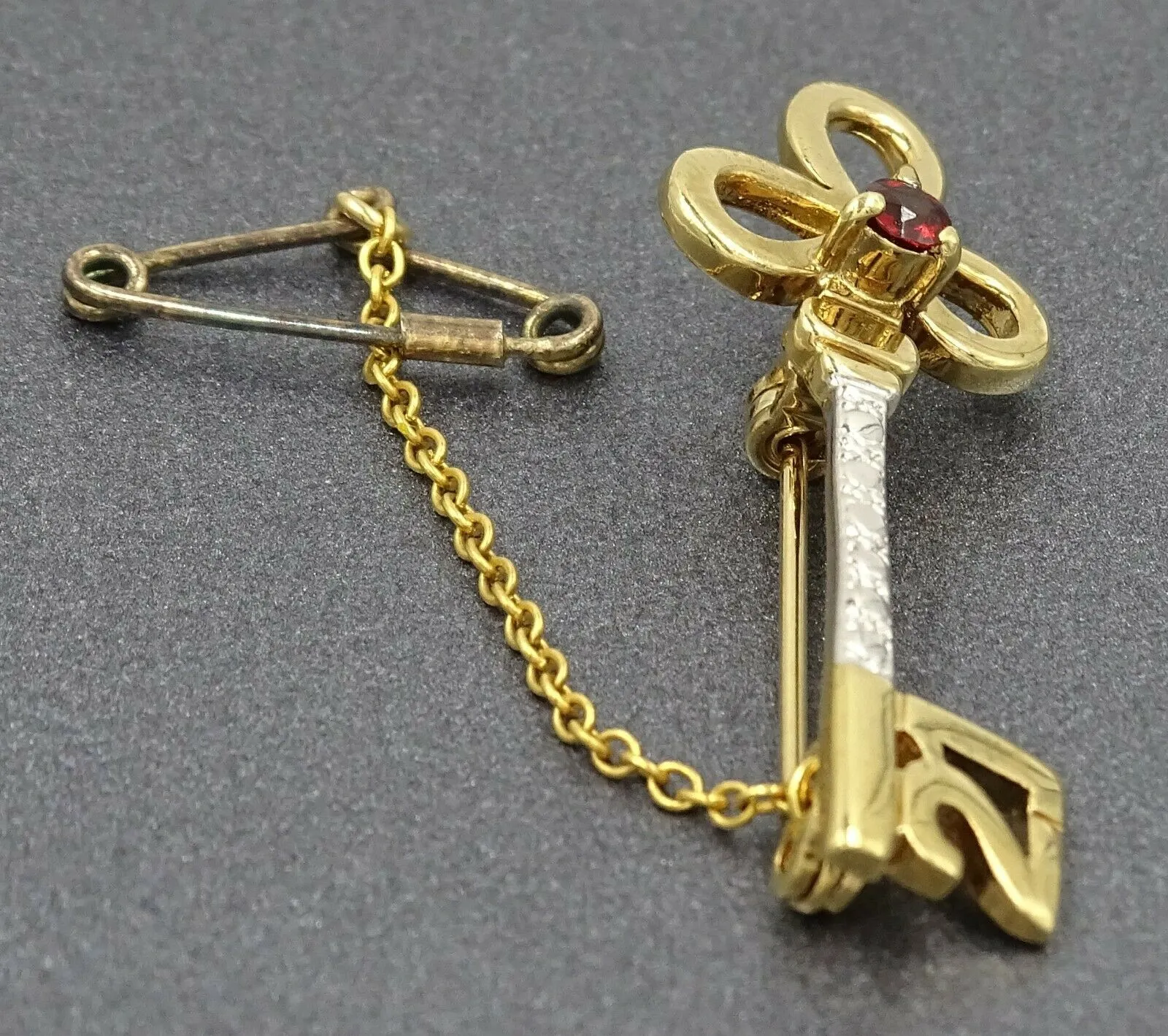 Ruby Yellow Gold Plated & 925 Sterling Silver 21st Key Brooch