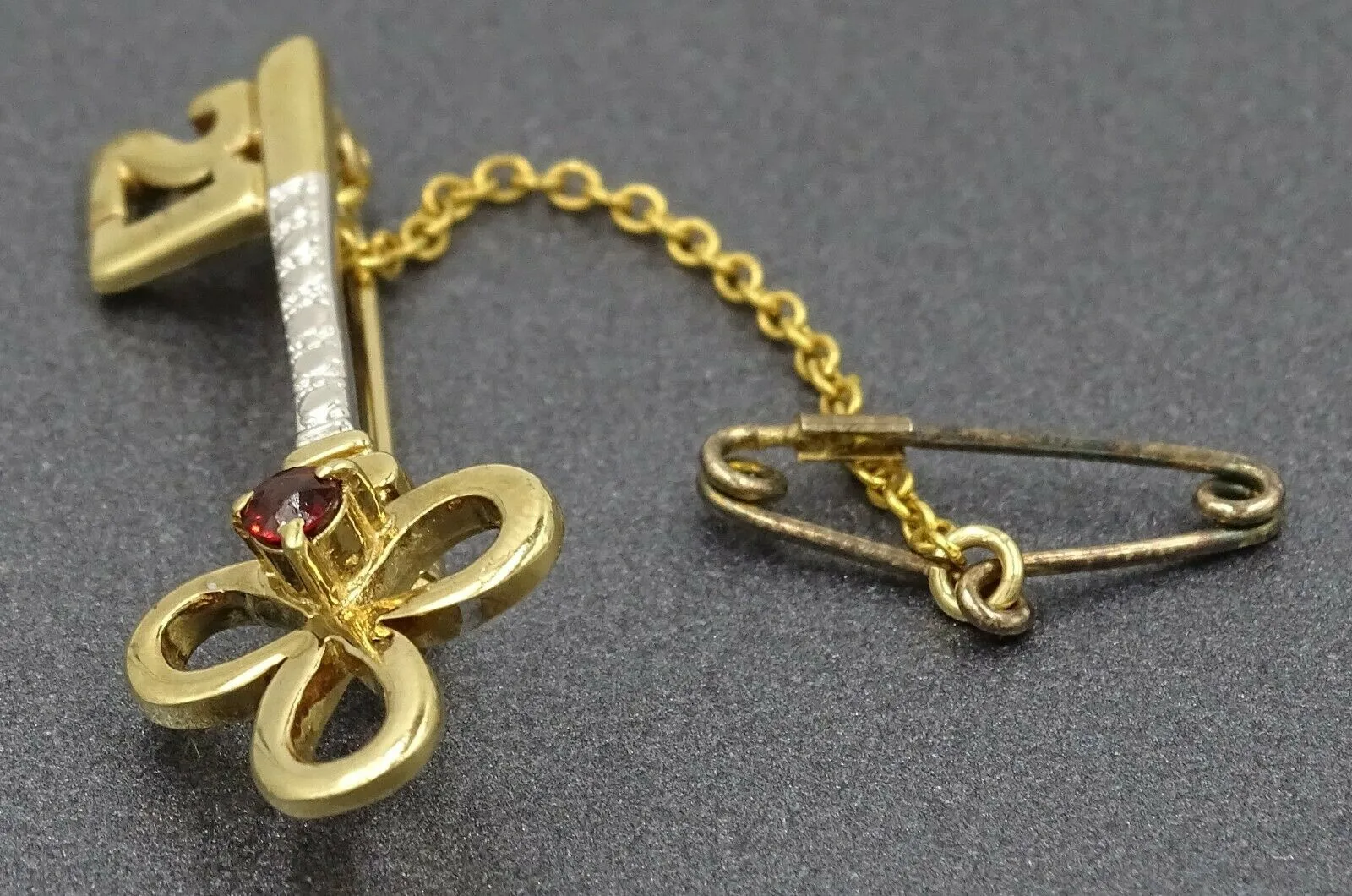 Ruby Yellow Gold Plated & 925 Sterling Silver 21st Key Brooch