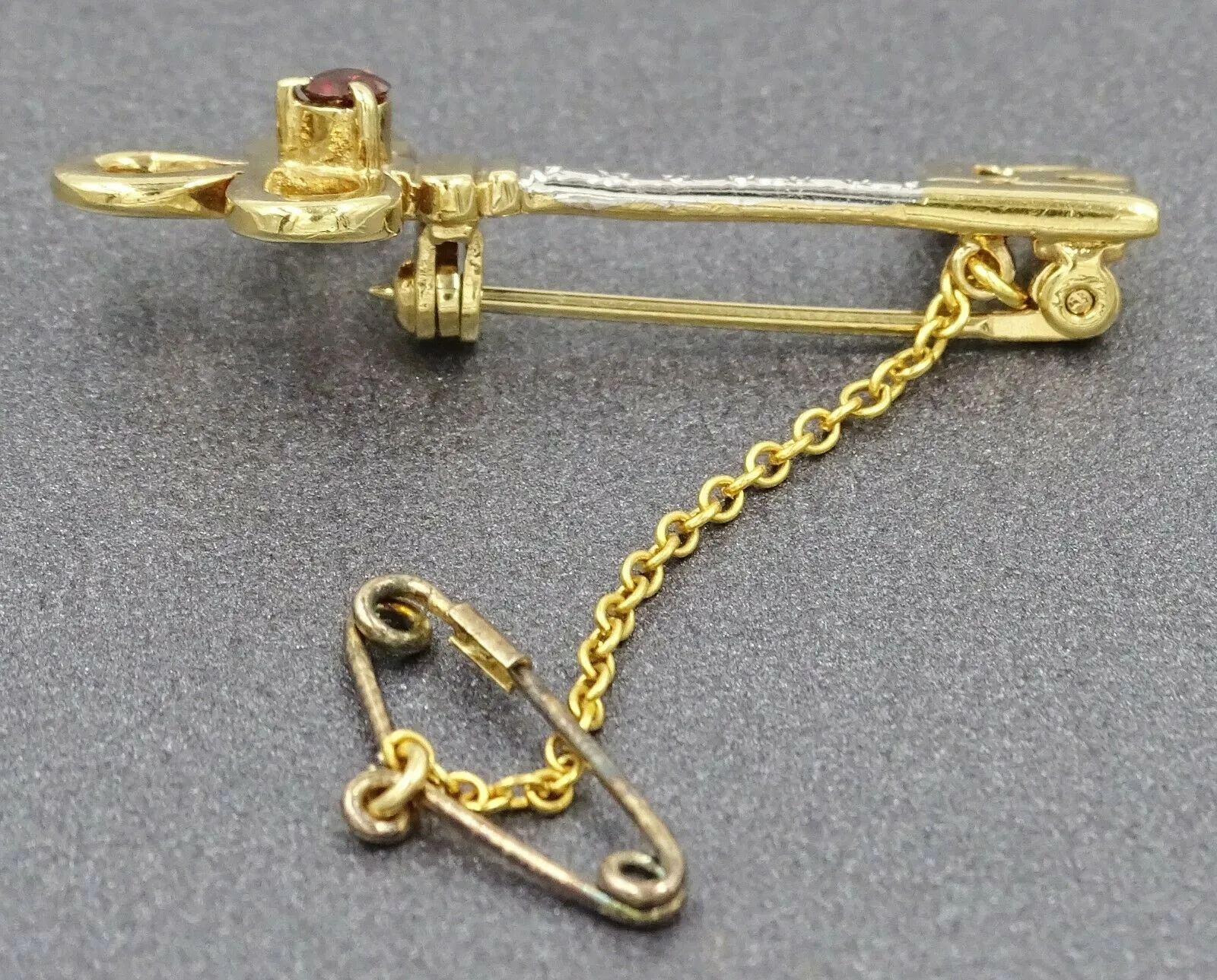 Ruby Yellow Gold Plated & 925 Sterling Silver 21st Key Brooch