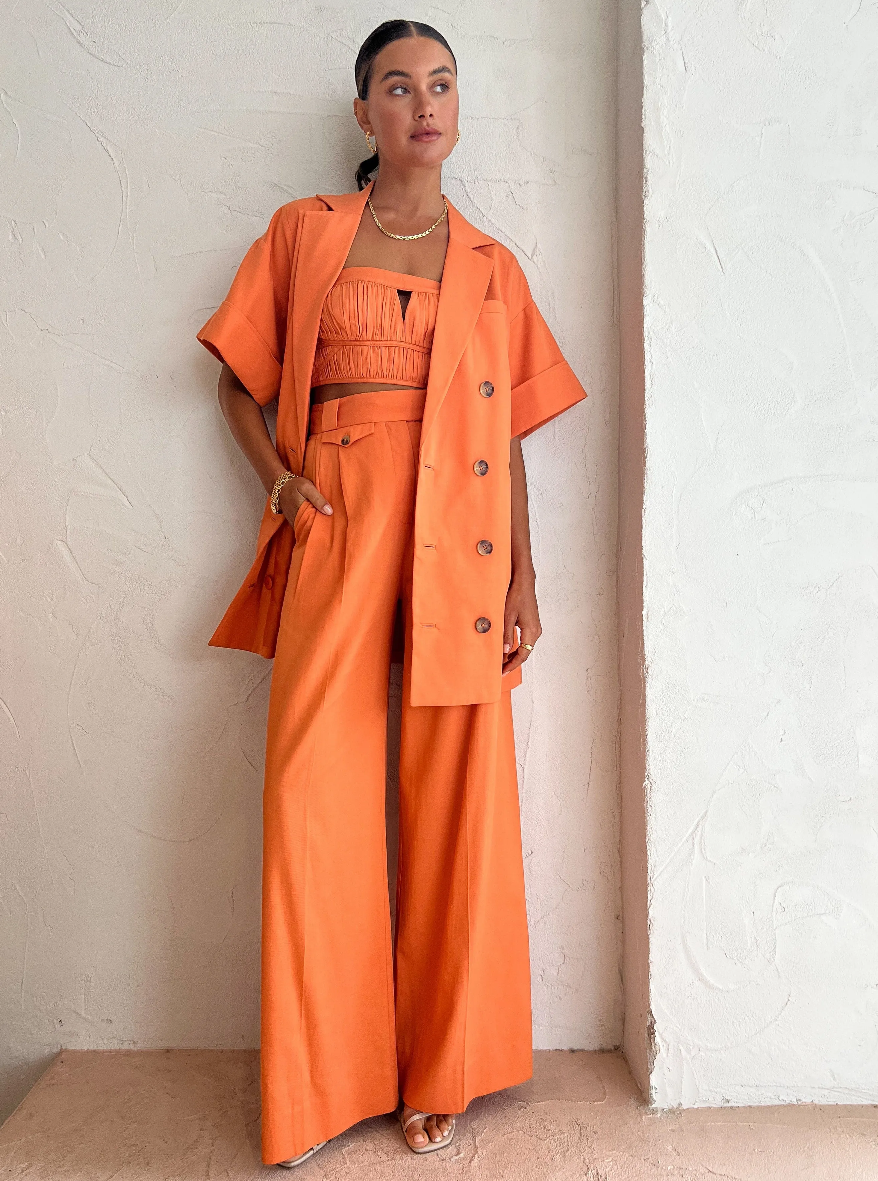 Shona Joy Sara Short Sleeve Blazer Dress in Mango