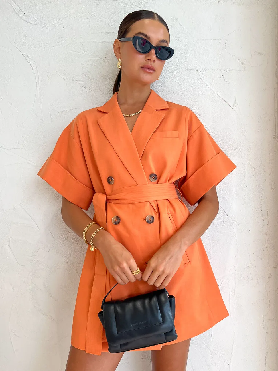 Shona Joy Sara Short Sleeve Blazer Dress in Mango