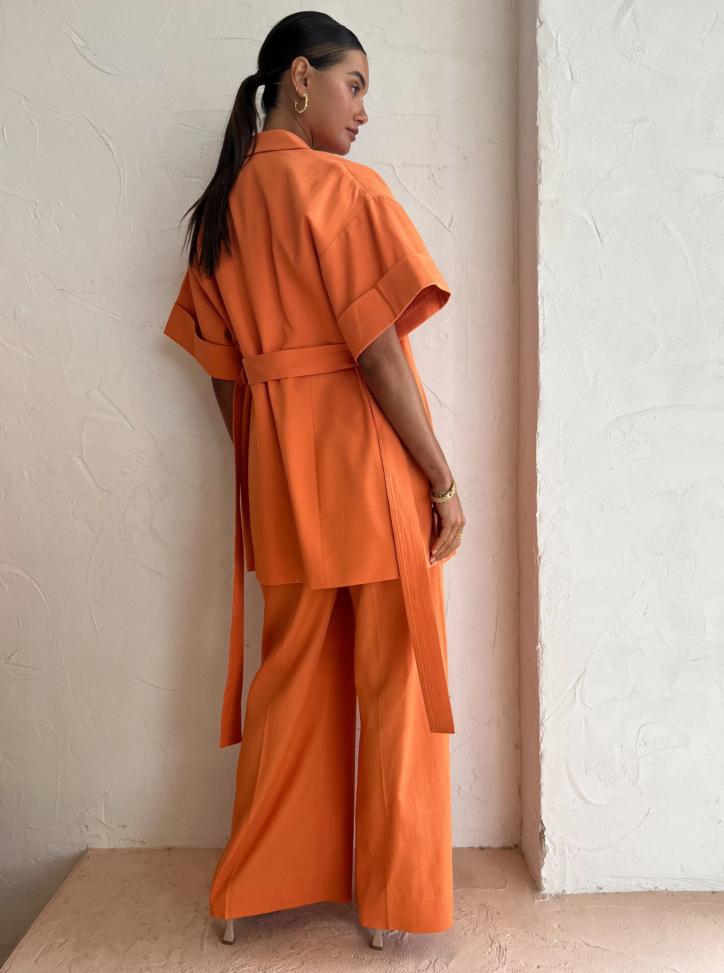 Shona Joy Sara Short Sleeve Blazer Dress in Mango