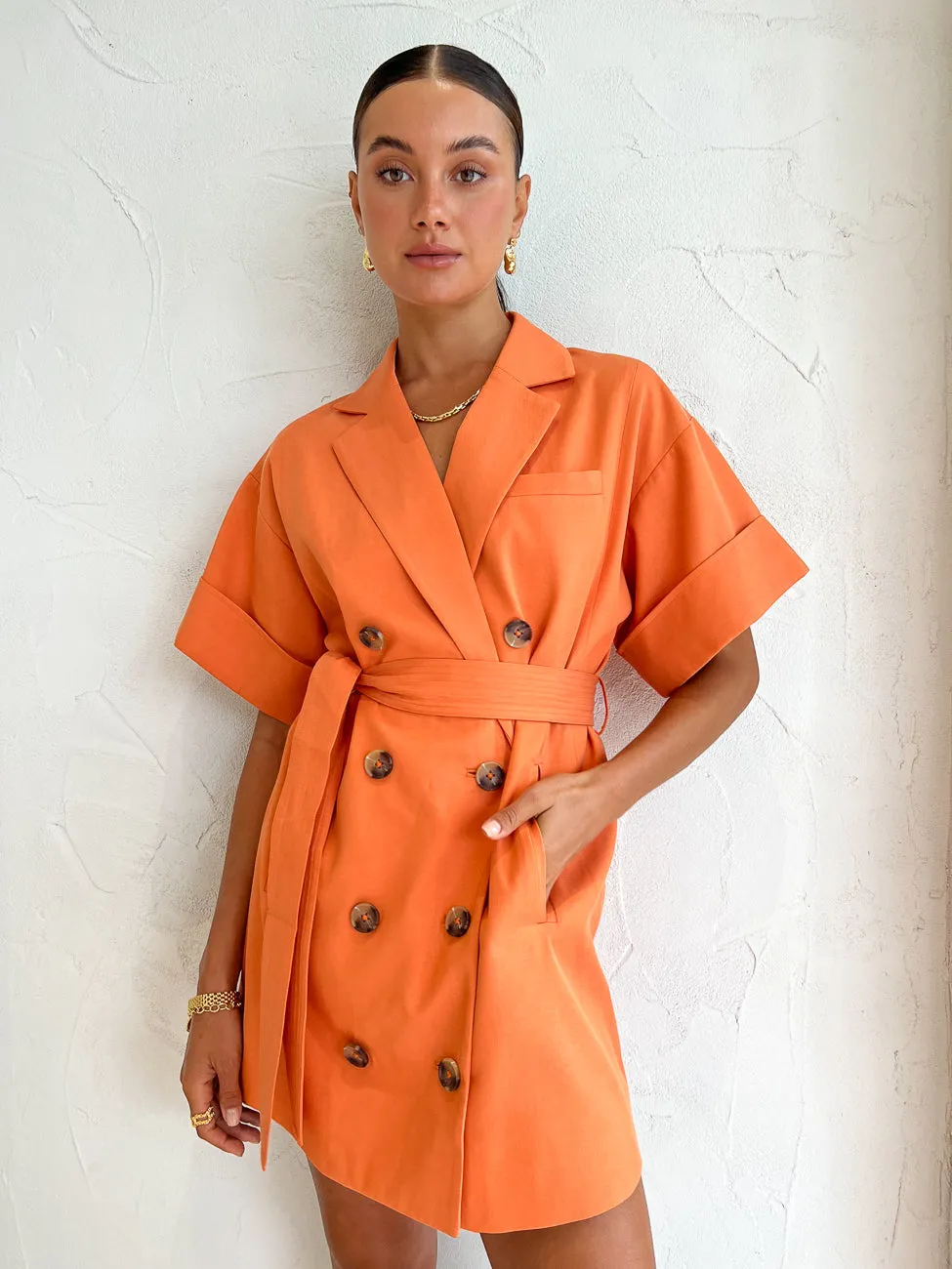 Shona Joy Sara Short Sleeve Blazer Dress in Mango