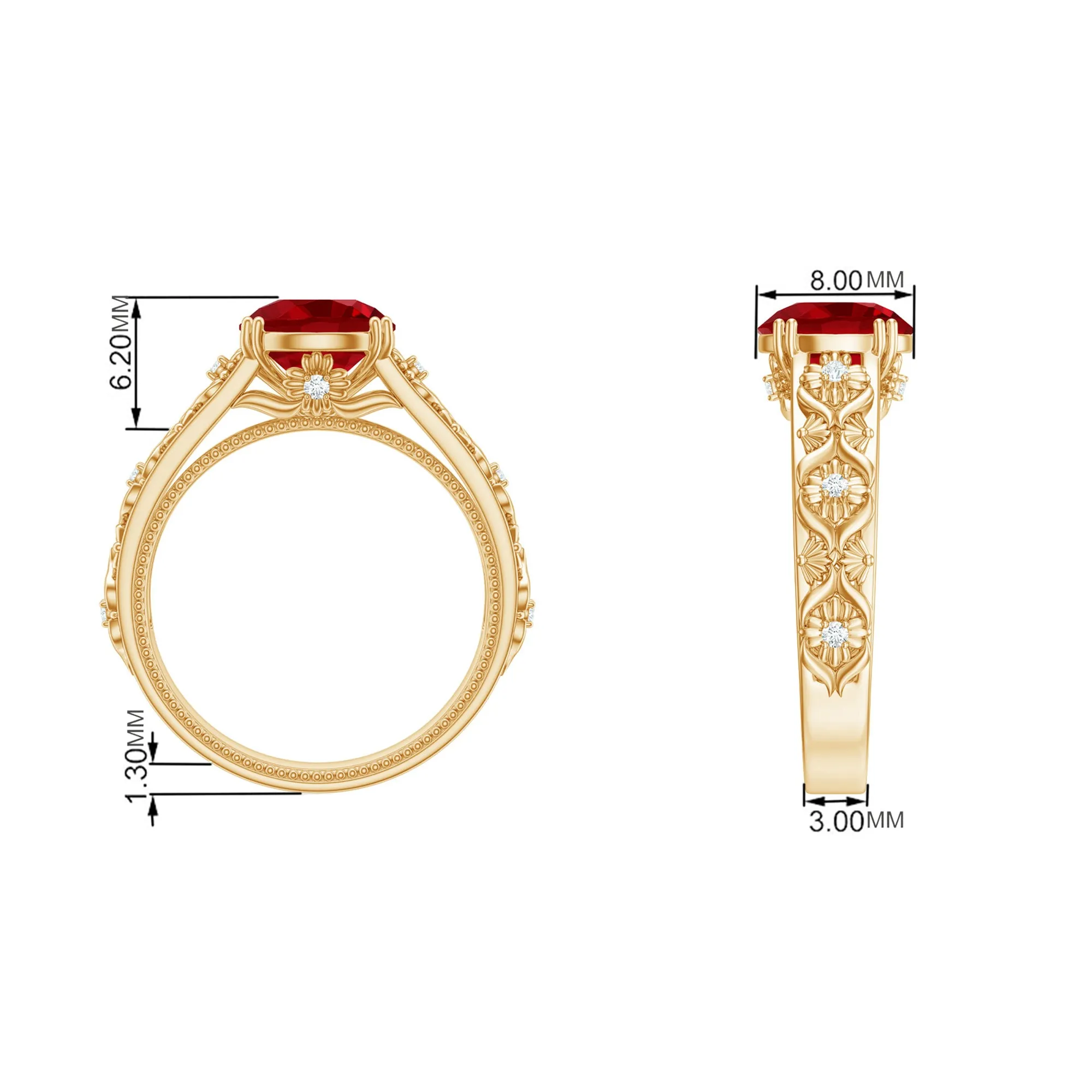 Solitaire Created Ruby Gold Flower Engagement Ring with Moissanite