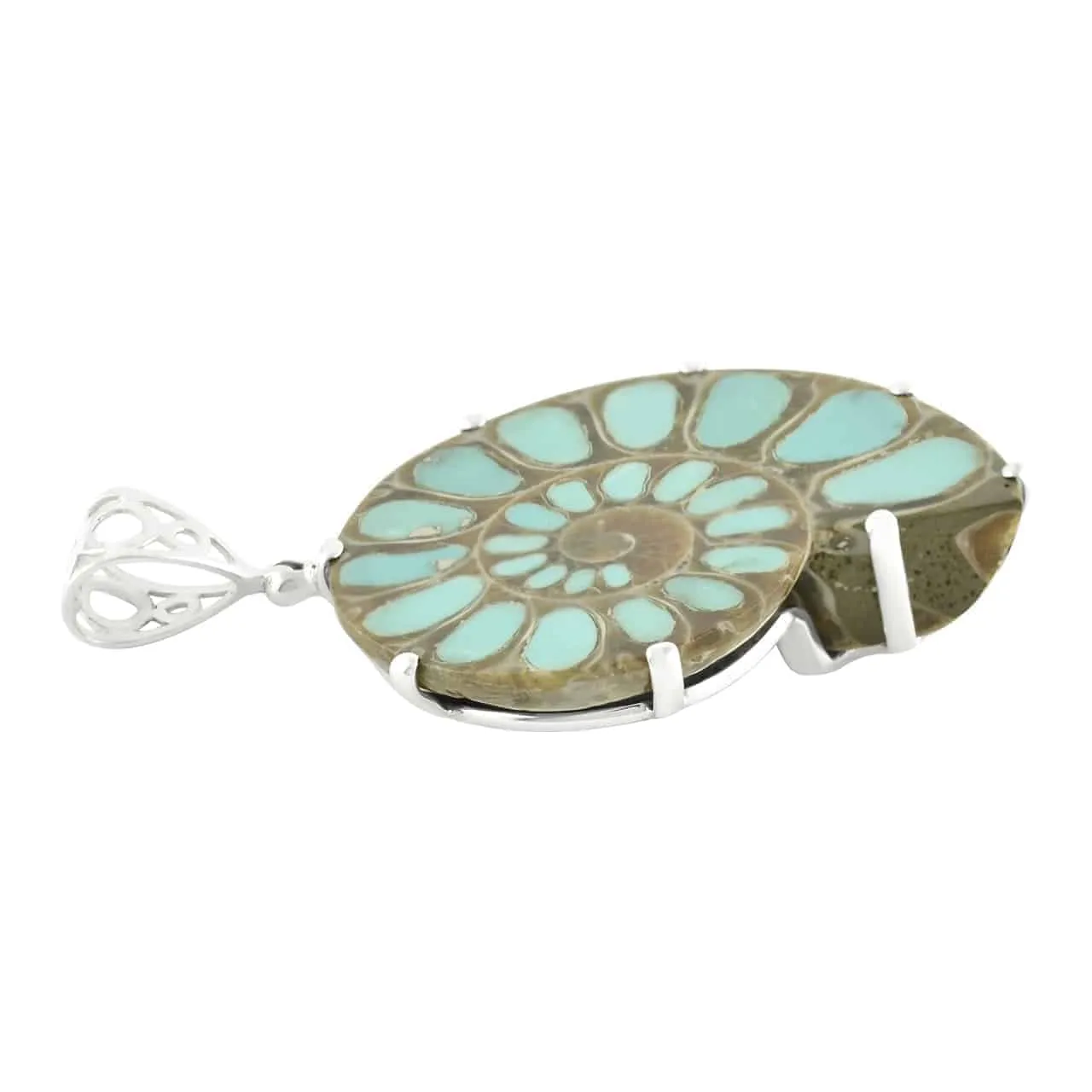 Starborn Ammonite with Turquoise Inlay Pendant in Sterling Silver, Large