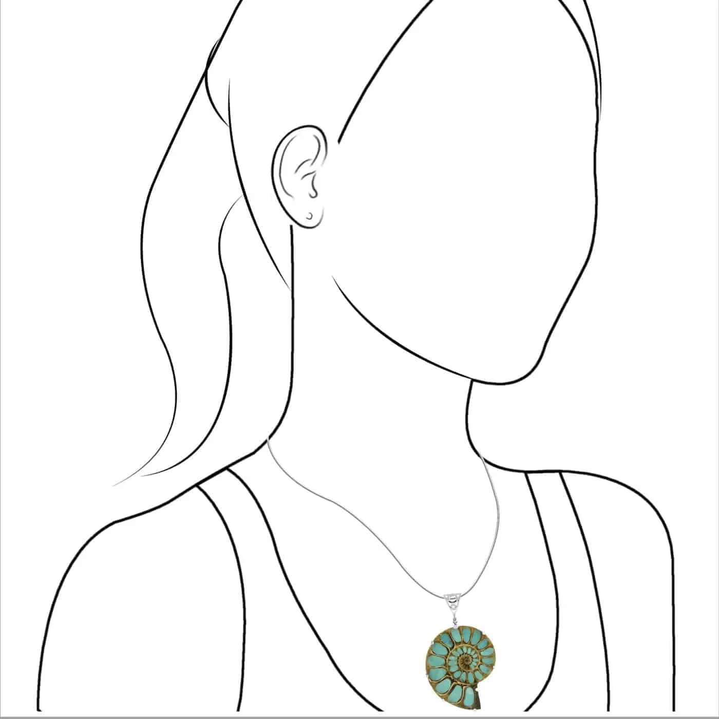 Starborn Ammonite with Turquoise Inlay Pendant in Sterling Silver, Large