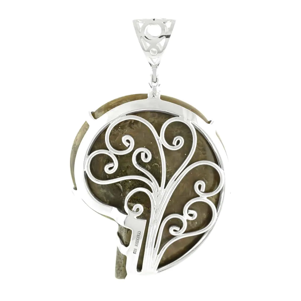 Starborn Ammonite with Turquoise Inlay Pendant in Sterling Silver, Large