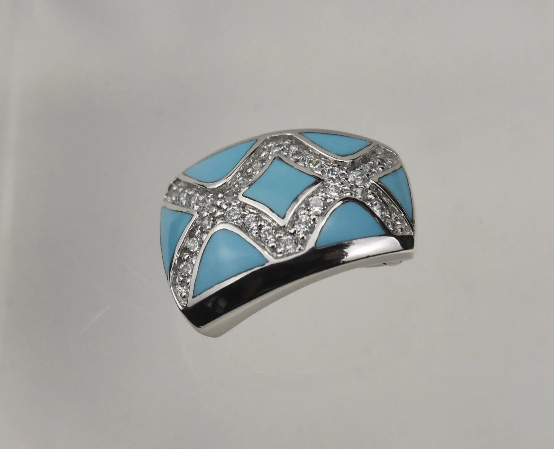 Sterling Silver Turquoise and Cubic Zirconia Hinged Pendant