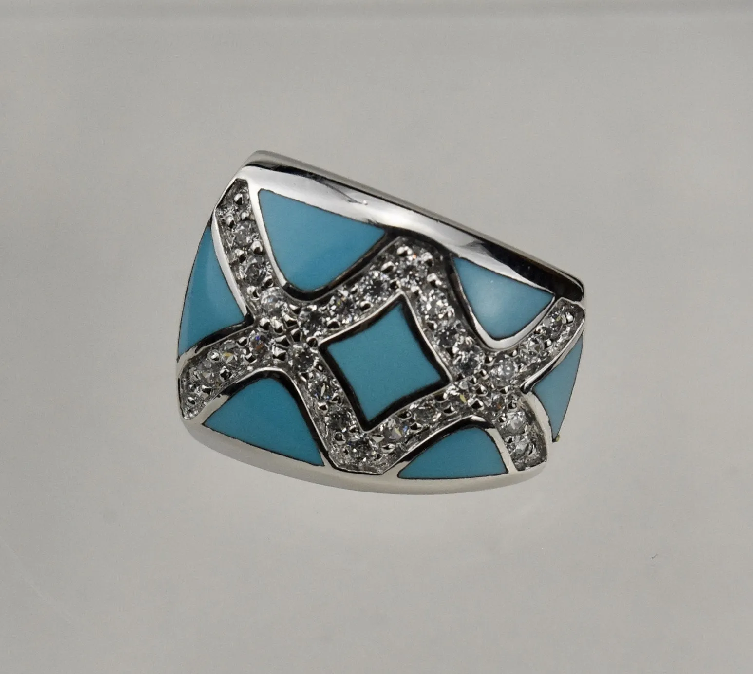 Sterling Silver Turquoise and Cubic Zirconia Hinged Pendant