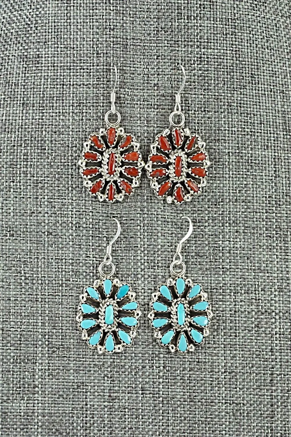 Turquoise, Coral & Sterling Silver Squash Blossom Set - Elton Jones