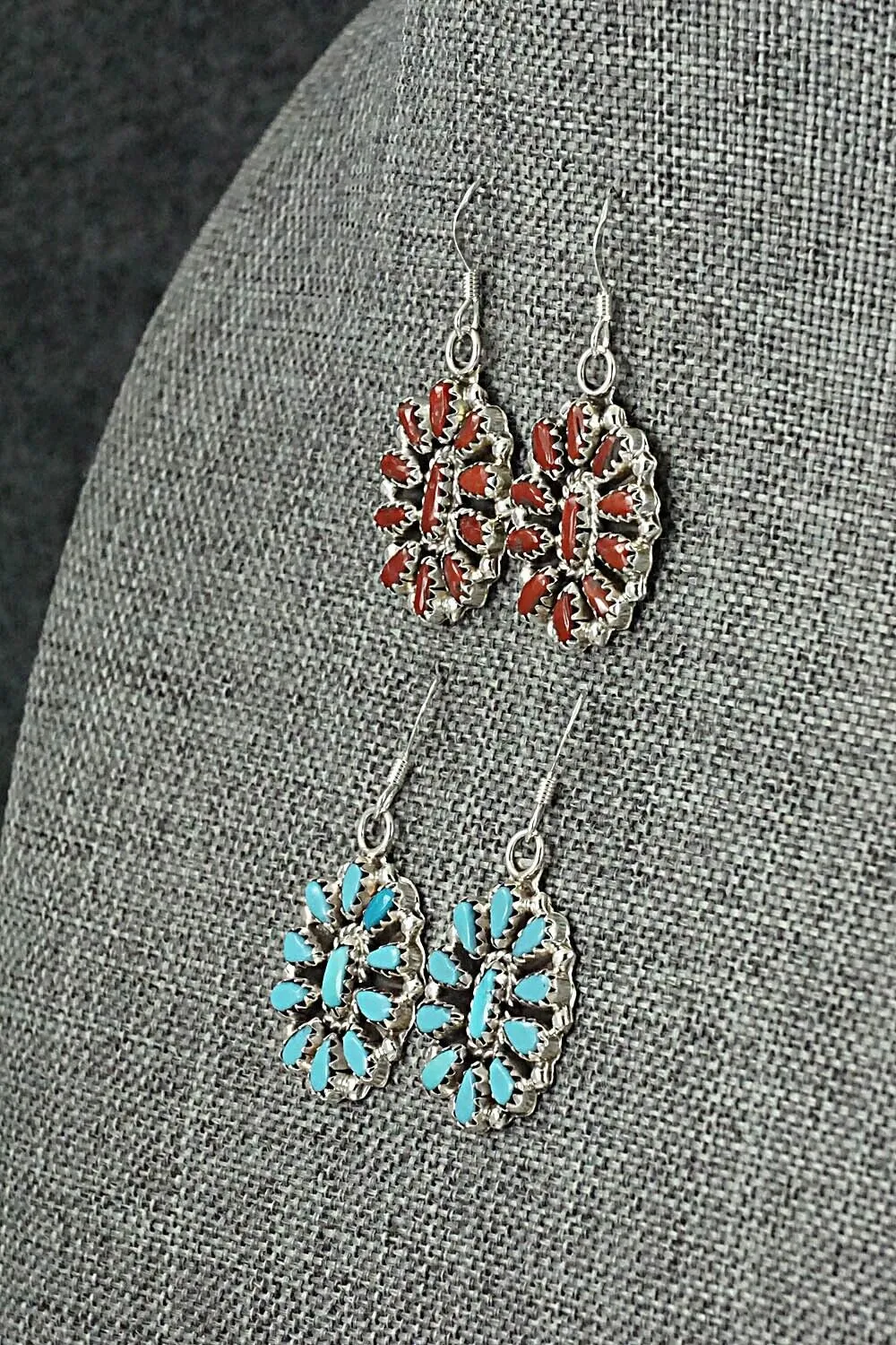 Turquoise, Coral & Sterling Silver Squash Blossom Set - Elton Jones