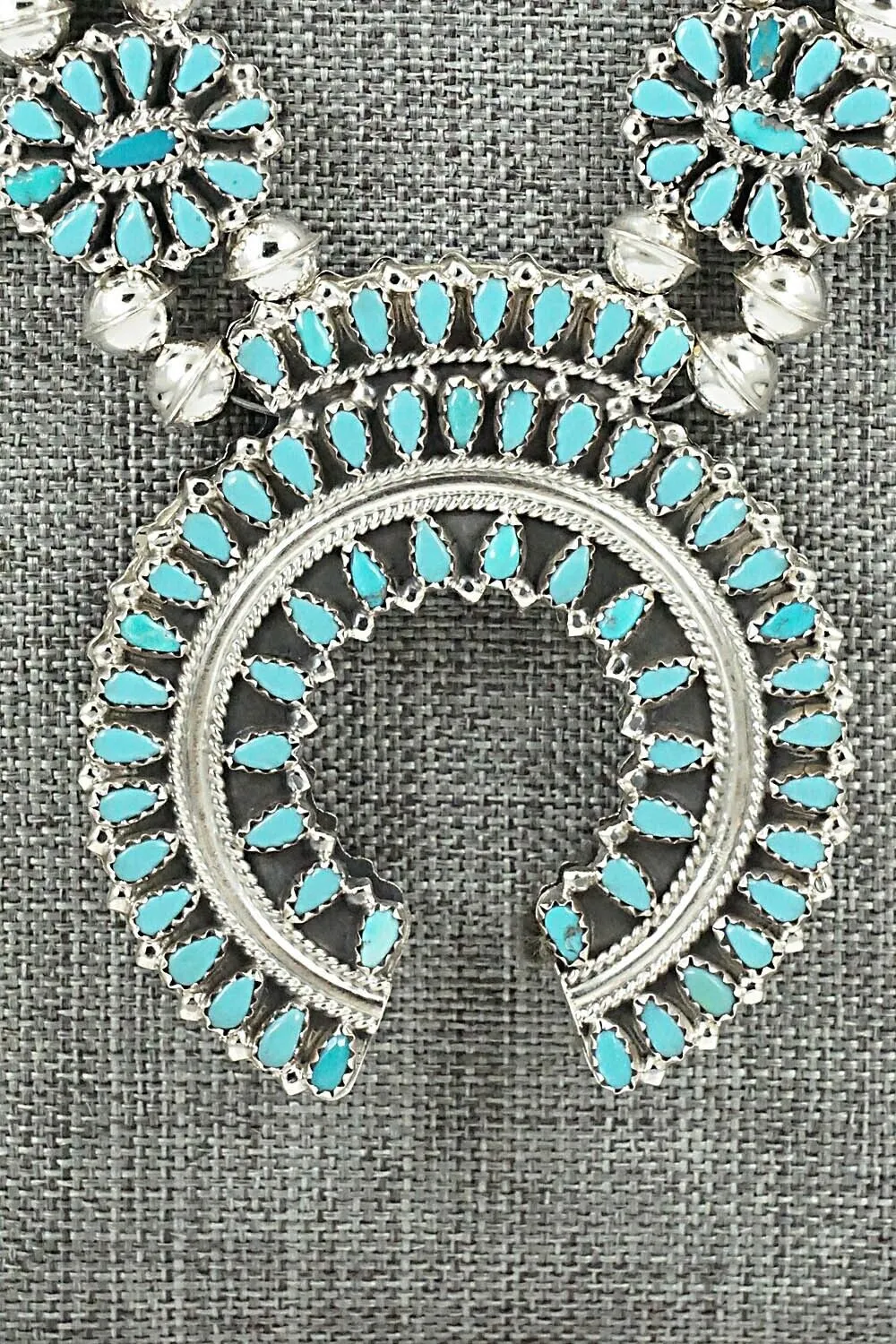 Turquoise, Coral & Sterling Silver Squash Blossom Set - Elton Jones