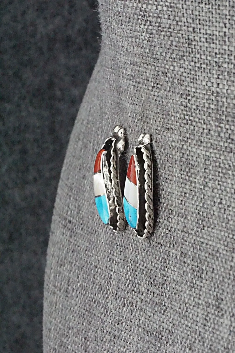 Turquoise, Coral, MOP & Sterling Silver Earrings - Susie Lowsayatee
