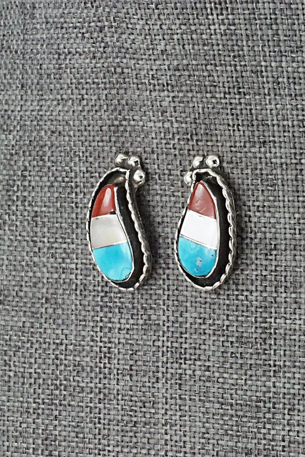 Turquoise, Coral, MOP & Sterling Silver Earrings - Susie Lowsayatee