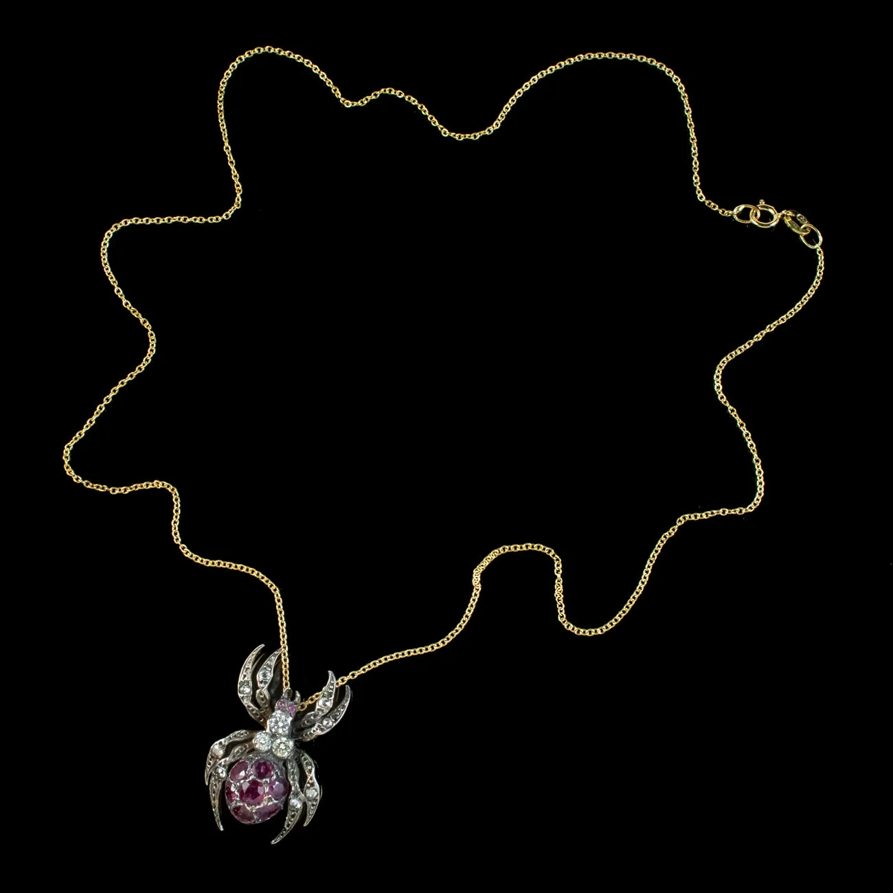 Victorian Style Ruby Diamond Spider Pendant Necklace Silver 18ct Gold