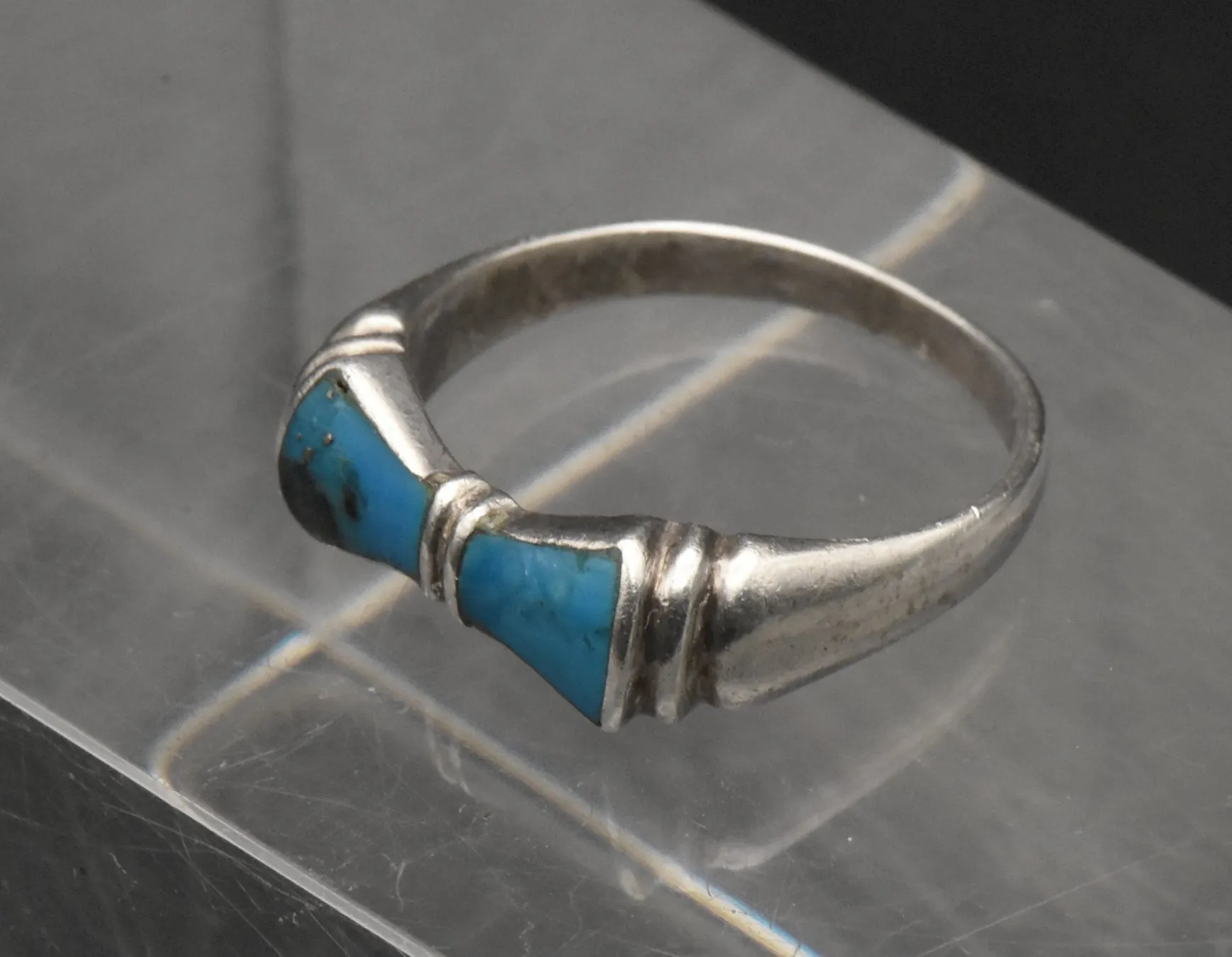 Vintage Sterling Silver Pyrite-Included Turquoise Ring - Size 8