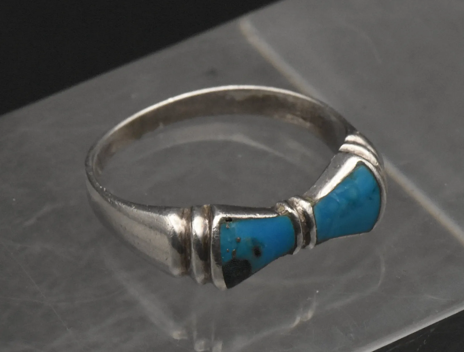 Vintage Sterling Silver Pyrite-Included Turquoise Ring - Size 8