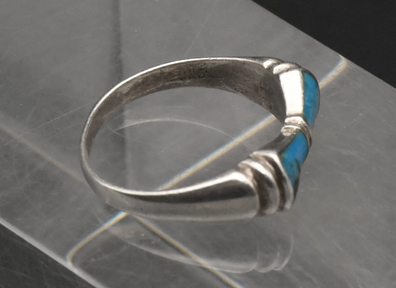 Vintage Sterling Silver Pyrite-Included Turquoise Ring - Size 8