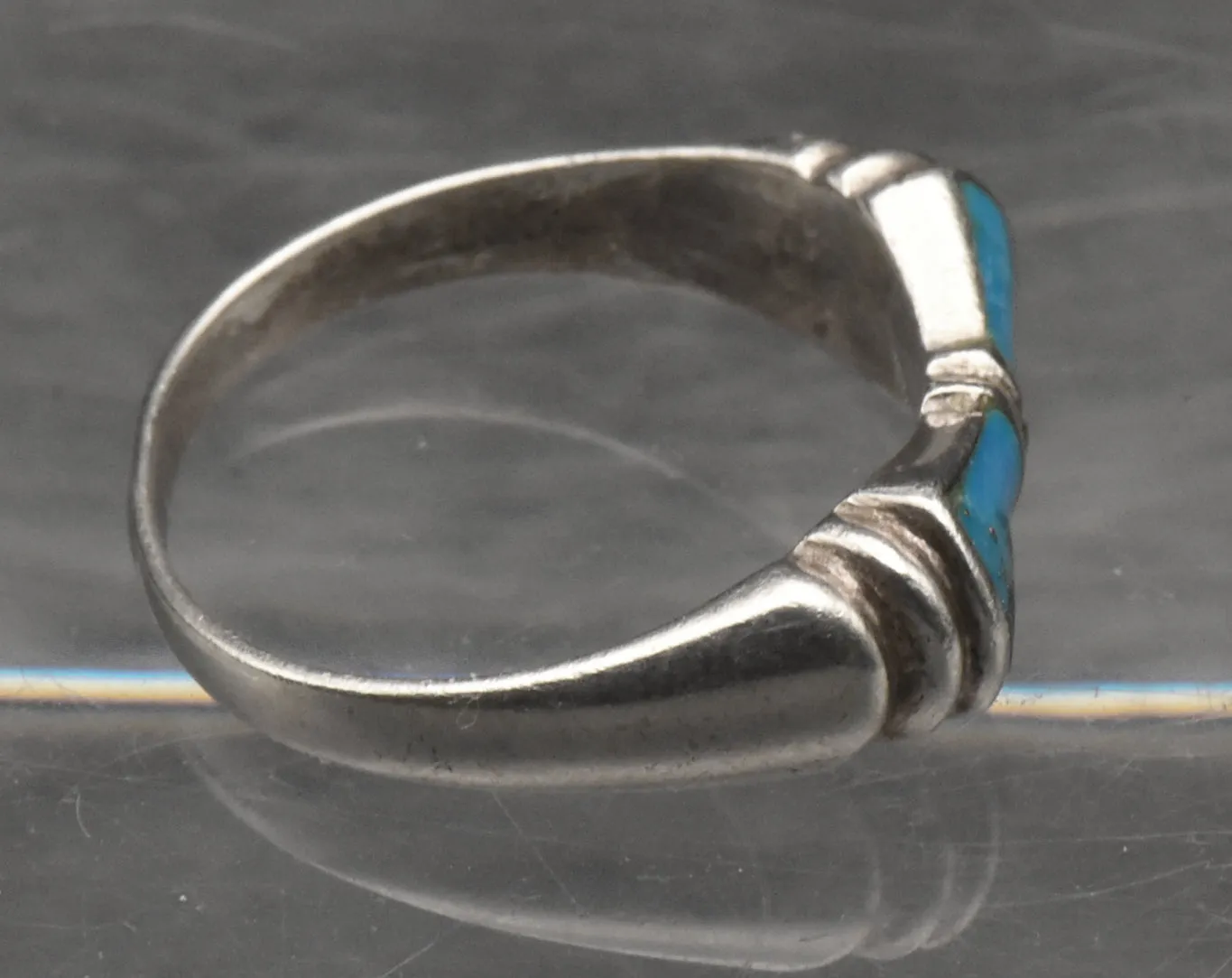 Vintage Sterling Silver Pyrite-Included Turquoise Ring - Size 8
