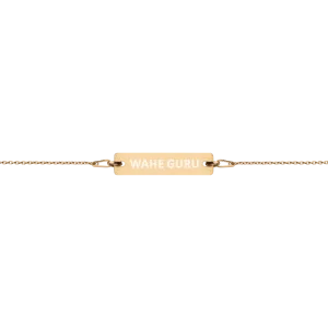 Wahe Guru Engraved Silver Bar Chain Bracelet